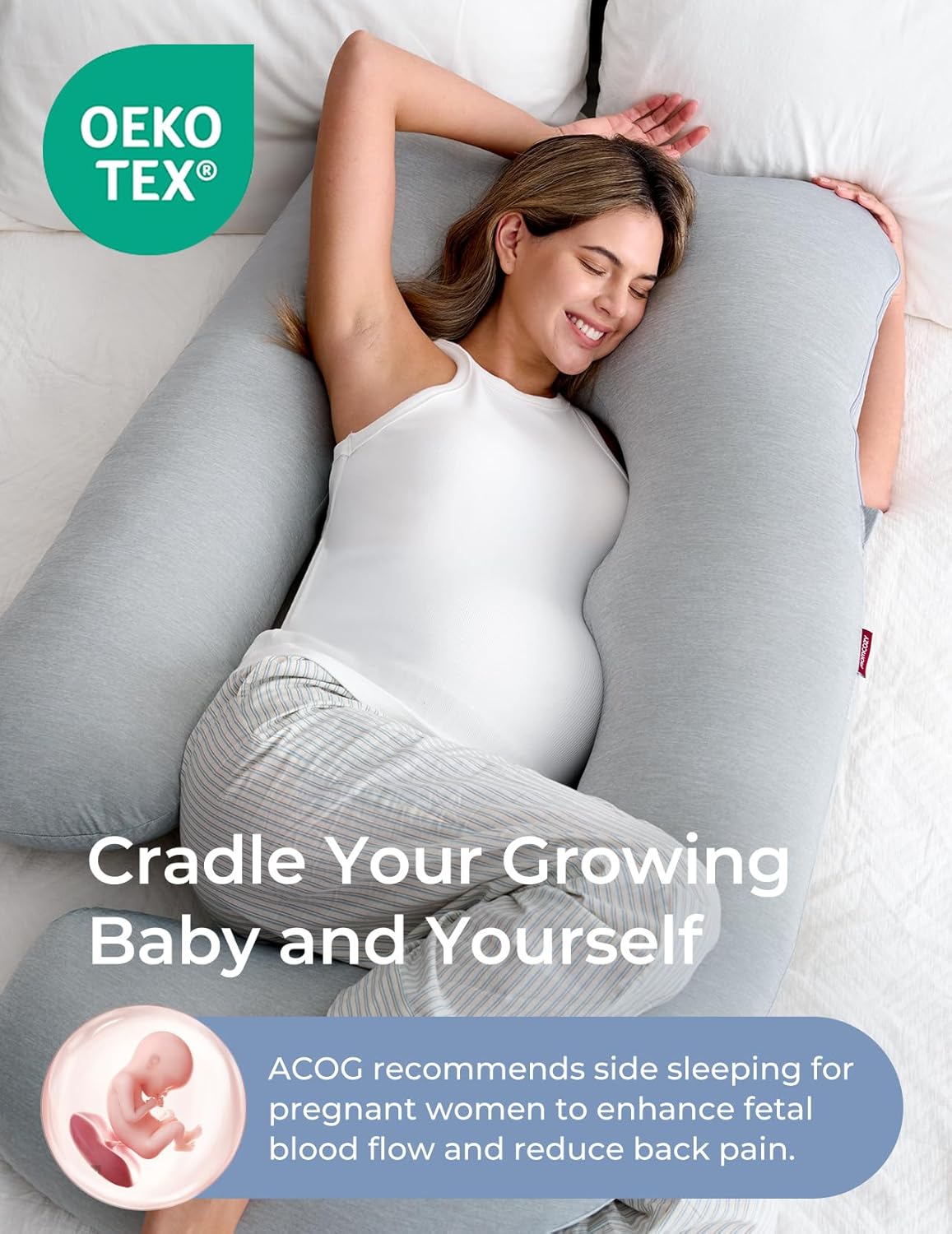 Thumbnail 2 de Momcozy 57-Inch U-Shaped Pregnancy Pillow with Cooling Cover