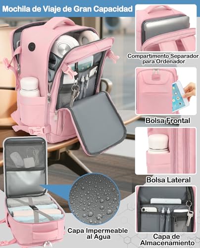 Thumbnail 3 de LYNXCHER Mochila-Viaje Cabina 40x20x25 cm. 20L para Ryanair, 14" portátil, Rosa