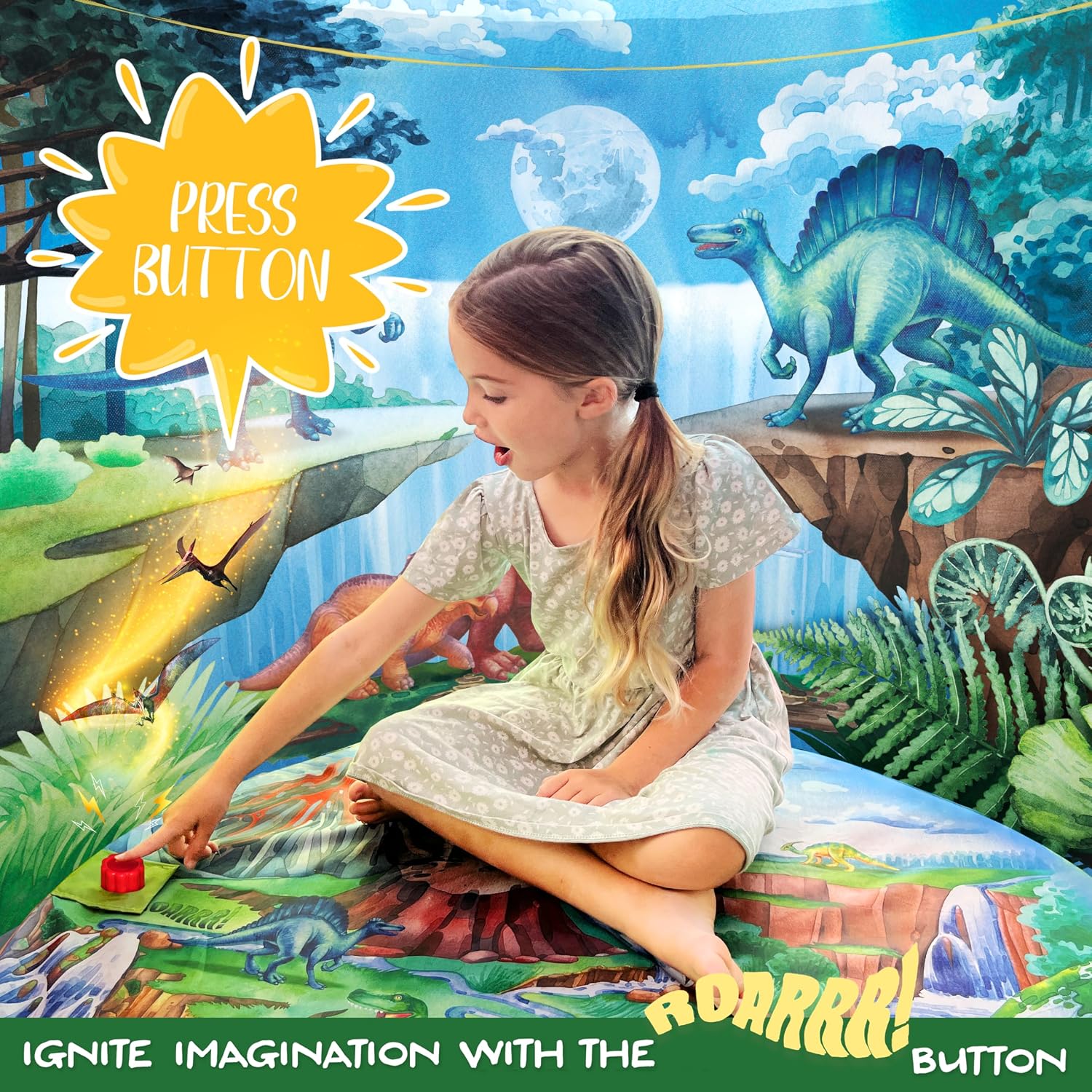 Detalle de Kids dinosaur tent with 6 roar sounds
