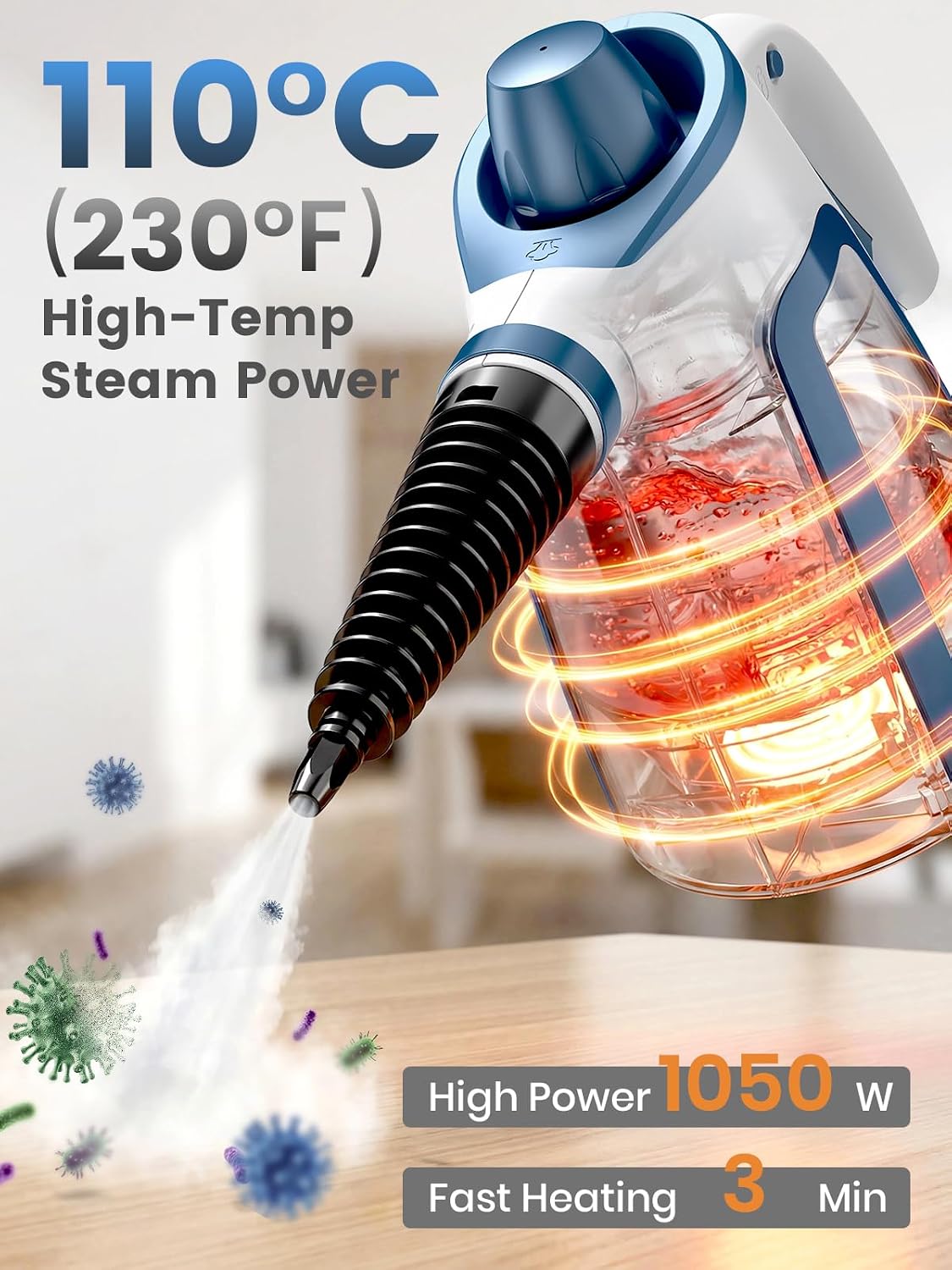 Detalle de Handheld Steam Cleaner 1050W Pressurised Steam Cleaner with 9 Accessories