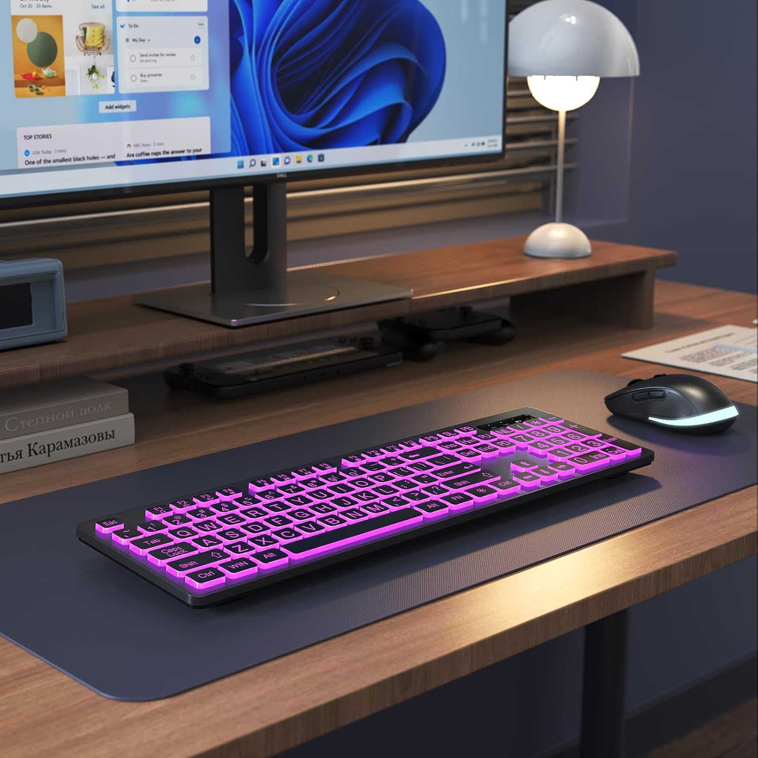 Detalle 2 de KOPJIPPOM Large Print Wireless Keyboard and Mouse Combo with 7-Color Backlit Keys (Rechargeable, 2.4GHz)