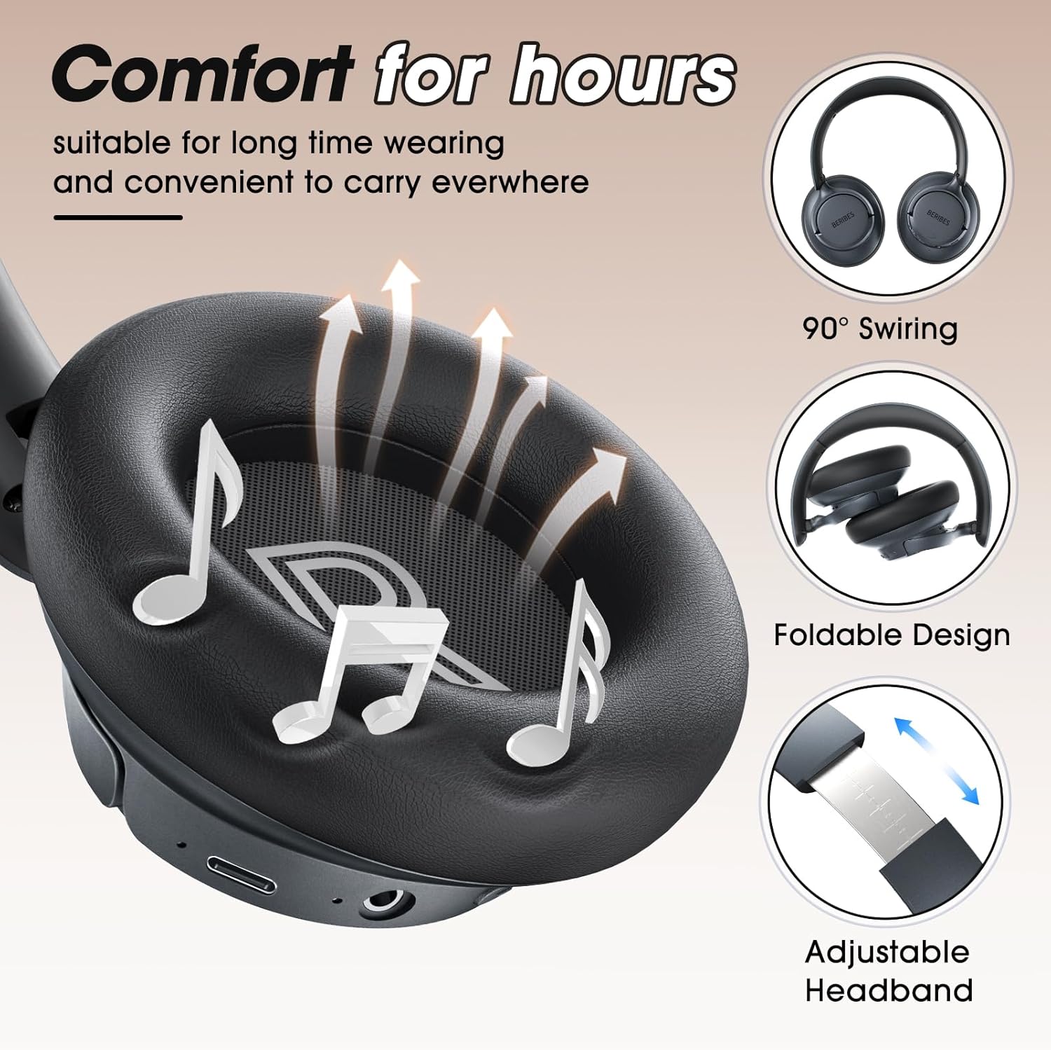 Detalle 2 de BERIBES Upgraded ANC Headphones 70H Playtime