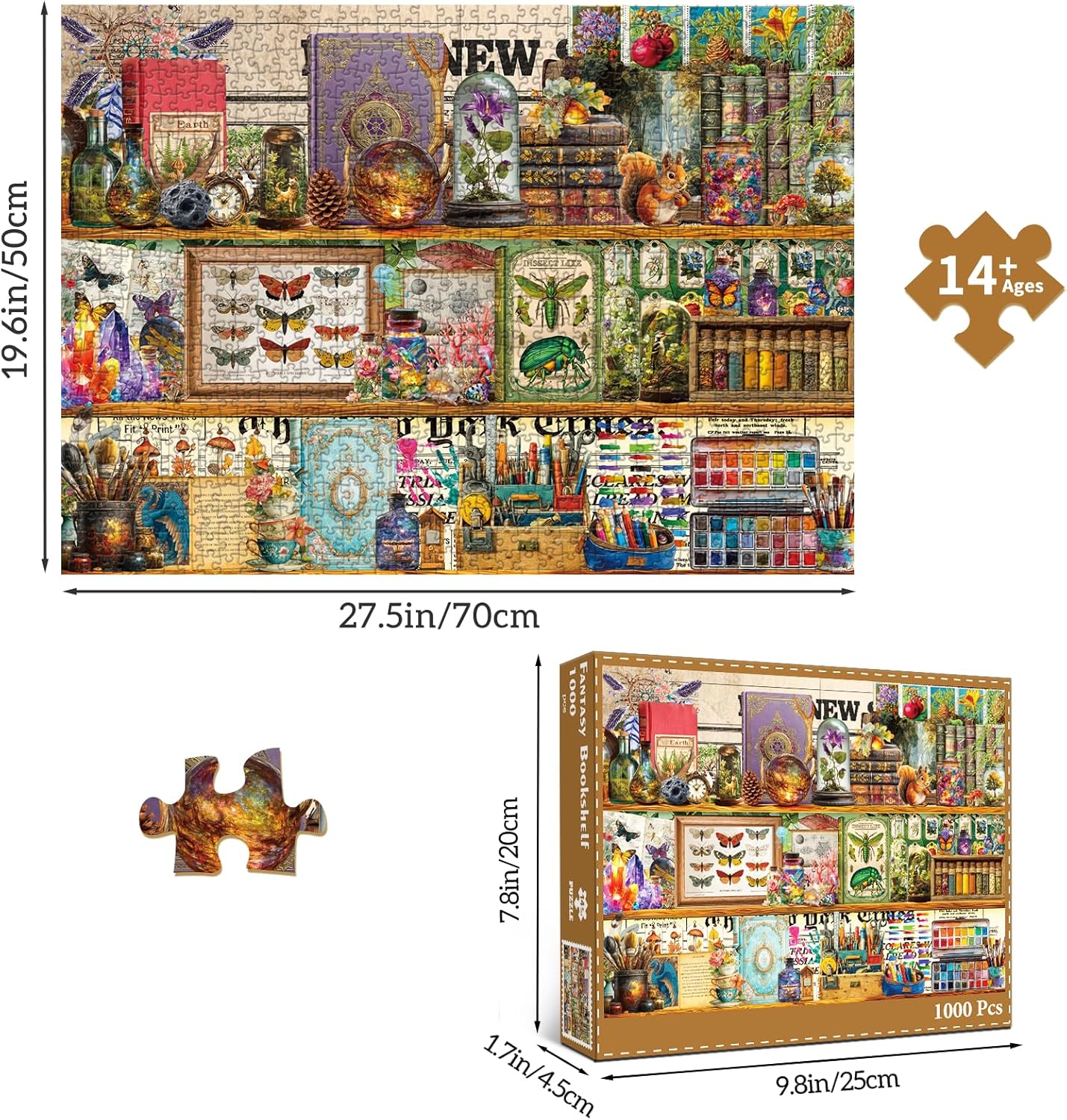 Thumbnail 4 de HUADADA 1000-Piece Jigsaw Puzzle for Adults – Vintage Fantasy Bookshelf (27.5 x 19.7 inch)