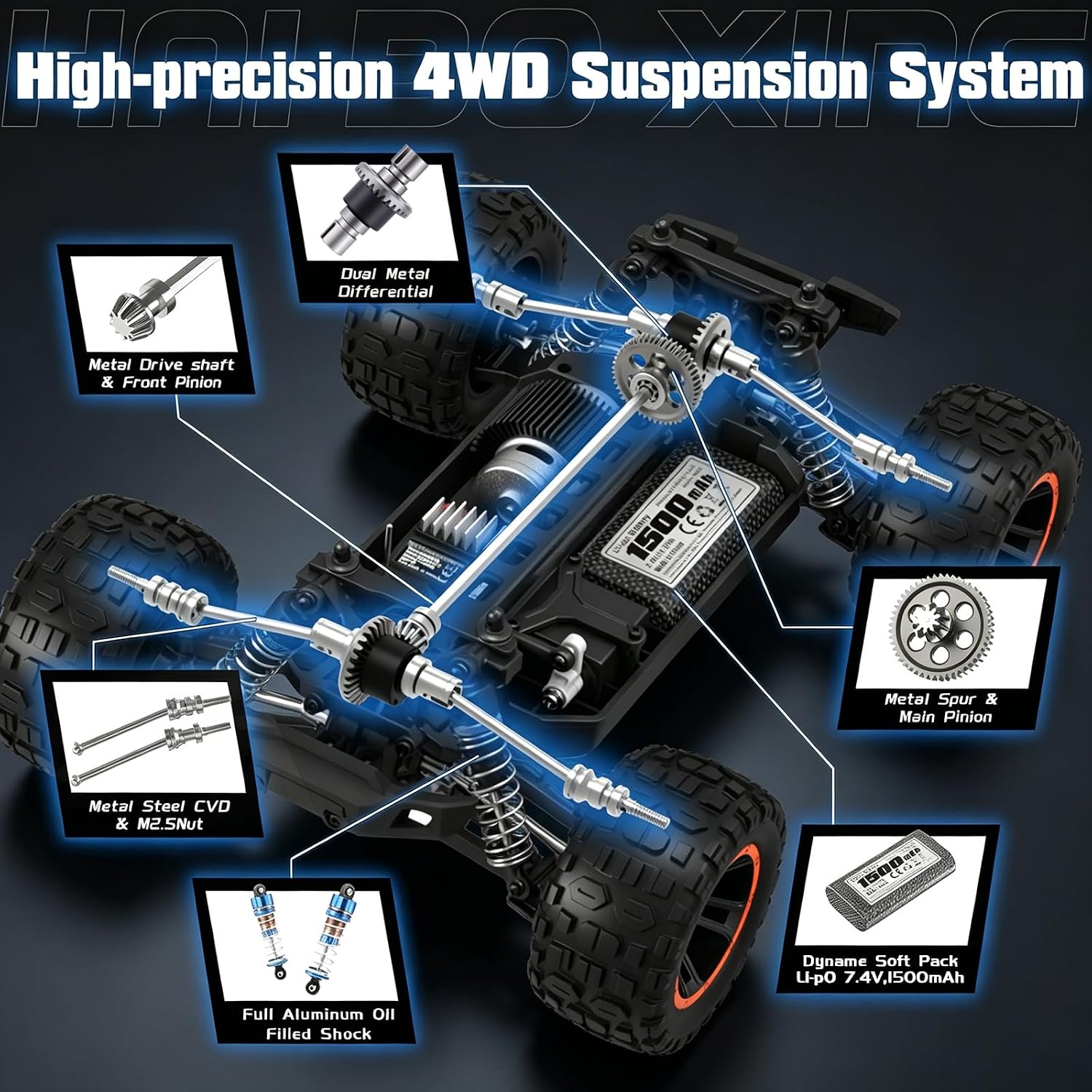 Detalle de HAIBOXING Ferngesteuertes Auto RC 1:14 4WD Hochgeschwindigkeits Monster Truck – All-Terrain, wasserdicht