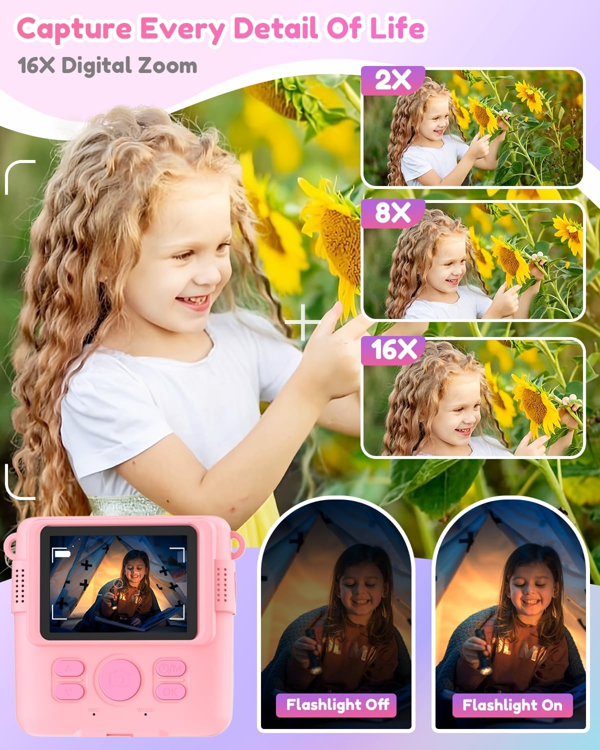 Thumbnail 2 de YORKOO Kids Instant Camera (Thermal Print) with Photo Paper, 1080P HD Digital Camera and Video Recorder, 32GB SD Card – Pink