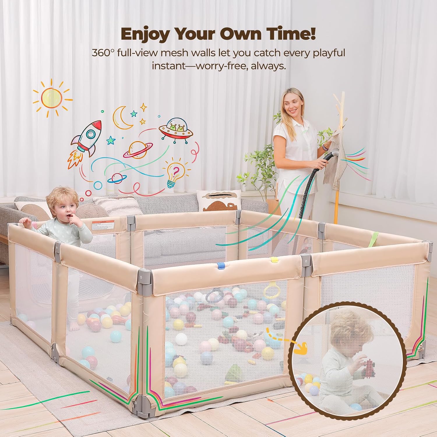 Detalle de Kidirect Baby Playpen 71" × 69