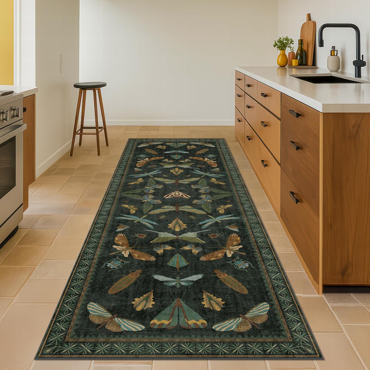 Detalle de Dark Green 3x10 runner rug, non slip