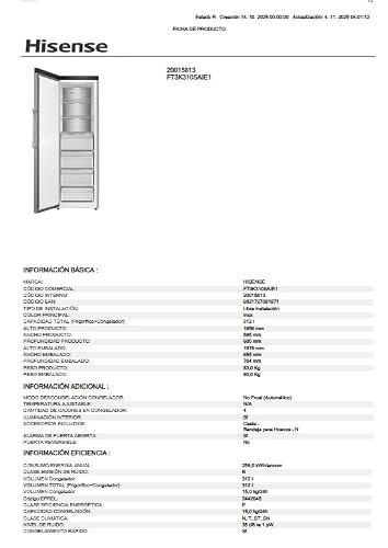 Thumbnail 14 de Hisense FT3K310SAIE1: Congelador de una puerta Total No Frost con Kitchen Fit y WiFi