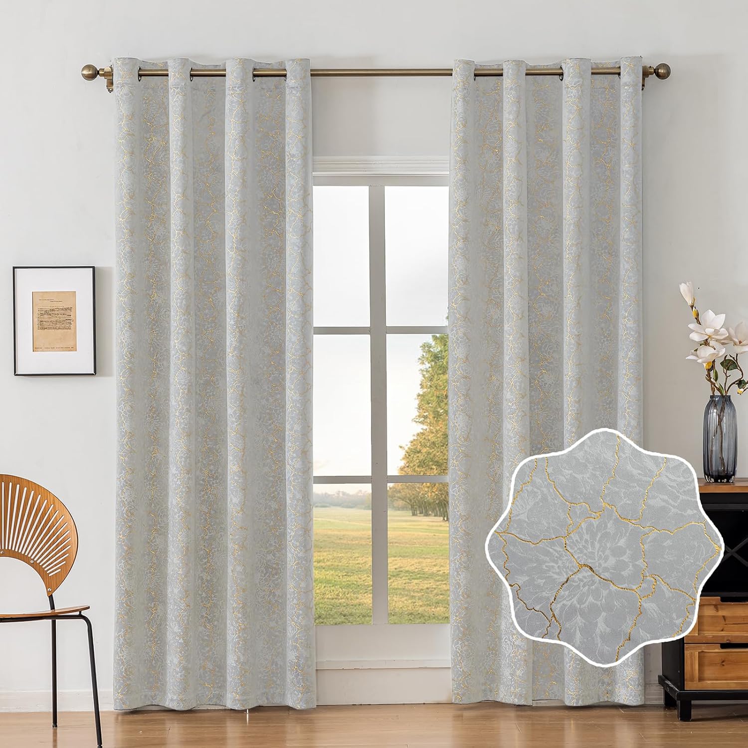 Detalle 2 de Ystyle Rideau Occultant Velours – Lot de 2, 117 x 137 cm, Beige