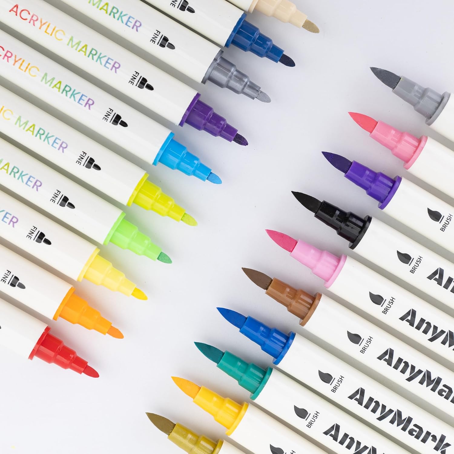 Detalle 2 de AnyMark 24 Couleurs Feutre Acrylique – marqueurs à double pointe (pinceau et pointe fine) pour surfaces variées