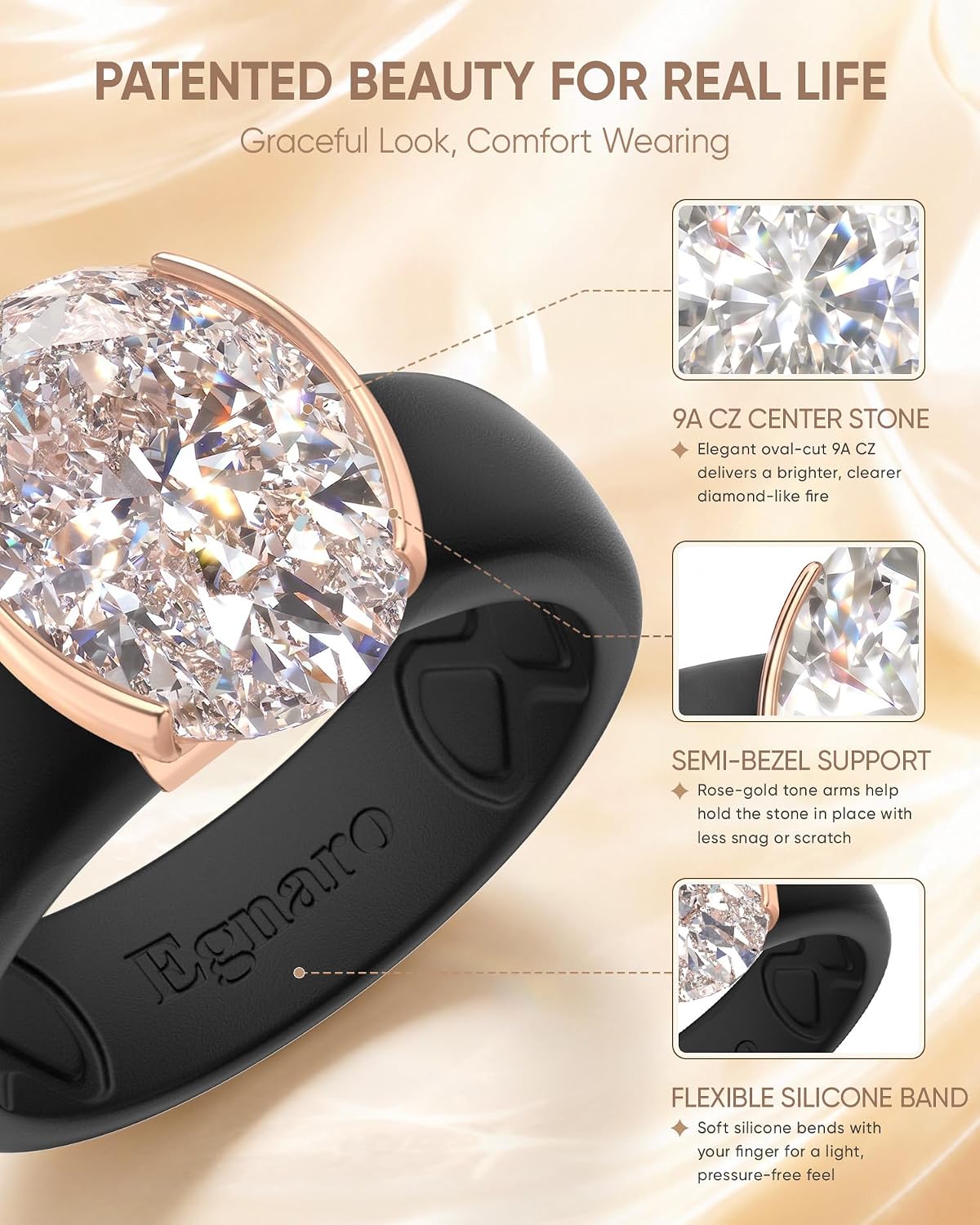 Detalle 1 de Egnaro Silicone Promise Ring with 11x8 mm CZ