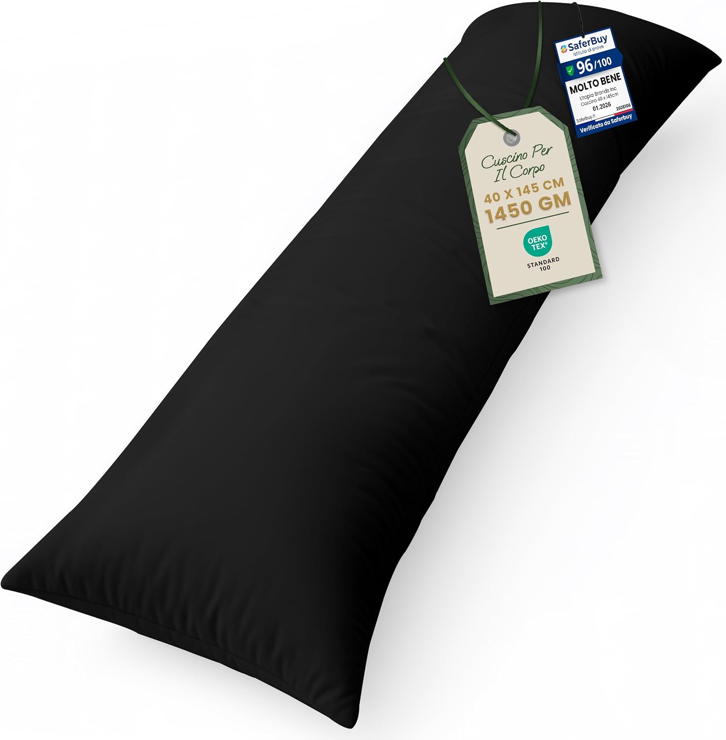 Utopia Bedding Cuscino per Dormire Laterale 40x145 cm – supporto maternità e sonno laterale, Nero