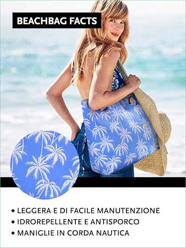 Detalle de DonDon Borsa da spiaggia grande con cerniera 58x38x18 cm – stile marino con palme blu