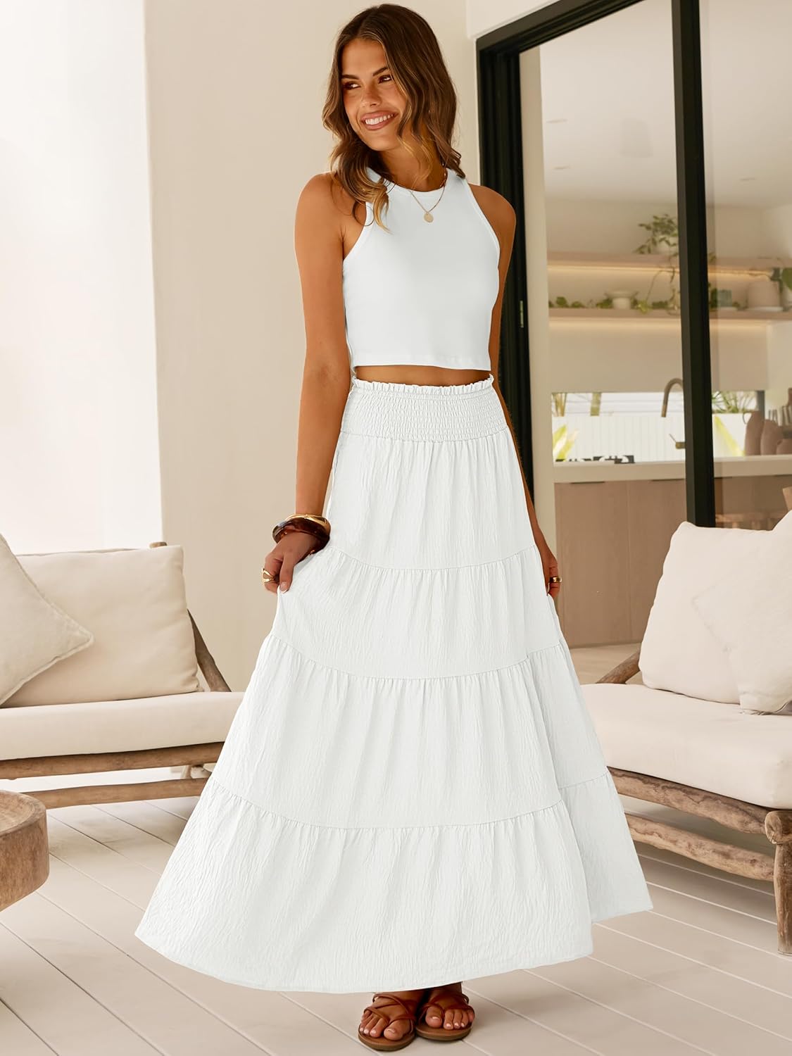 Thumbnail 5 de ANRABESS Womens Maxi Skirts with Elastic High Waist Tiered A-Line Flow