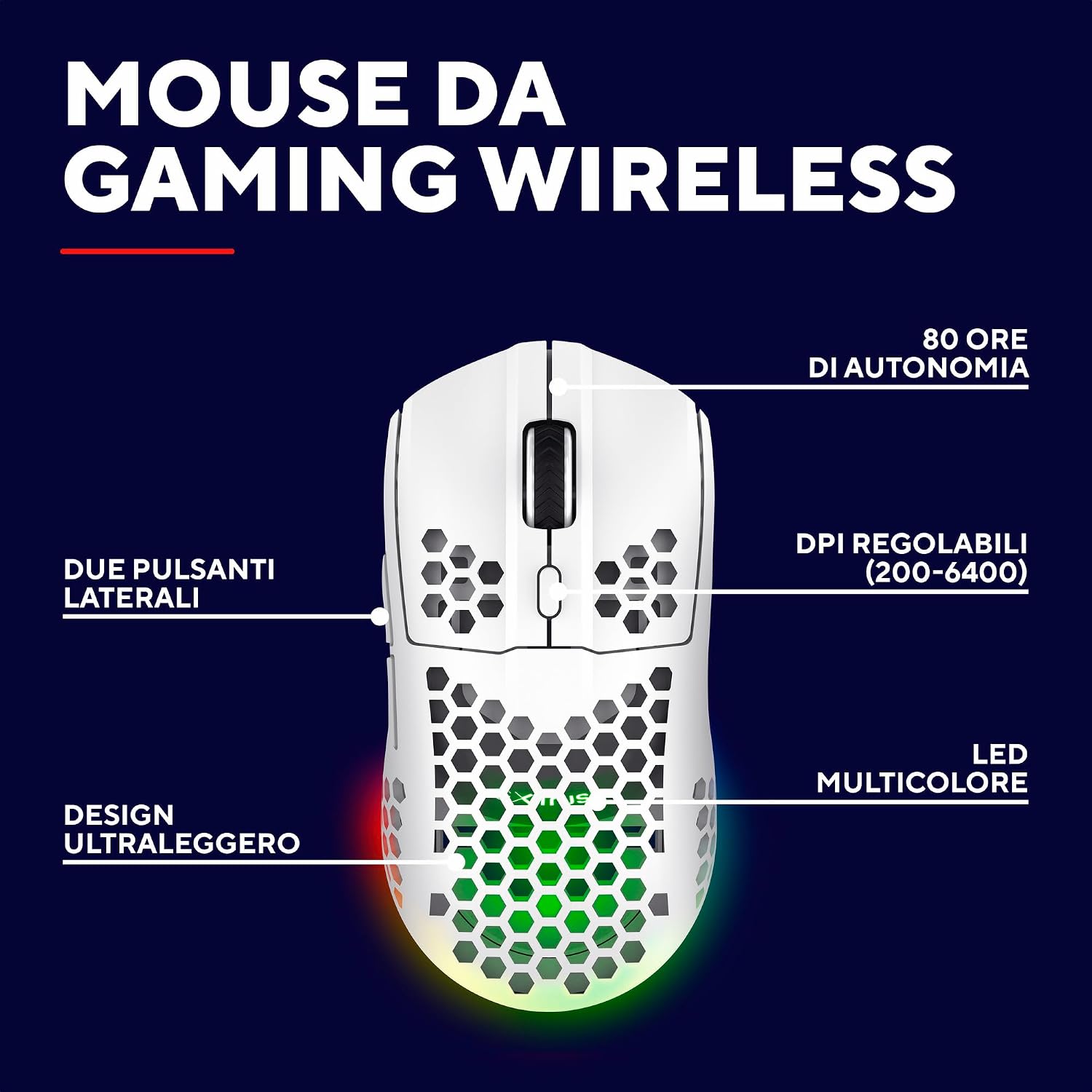 Detalle 2 de GXTrust 929W Helox: mouse gaming wireless superleggero da 75 g con DPI 800-4800 e batteria fino a 80 h