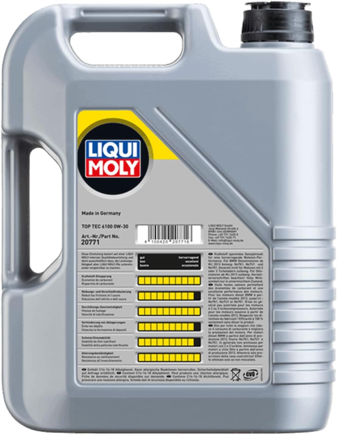 Detalle 1 de LIQUI MOLY Top Tec 6100 0W-30 – Synthesetechnologie, 5 L