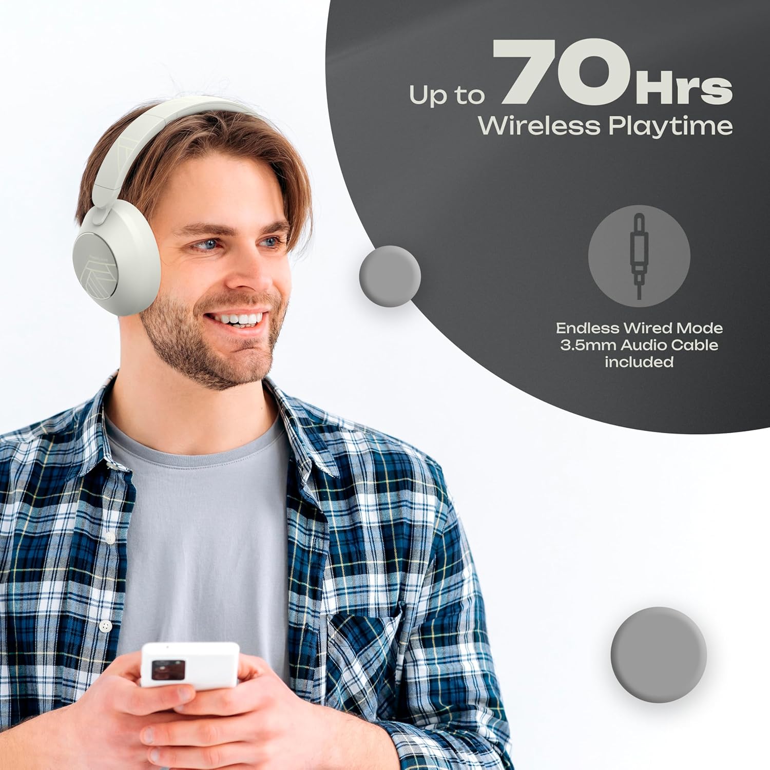 Thumbnail 2 de PowerLocus Wireless Over-Ear Headphones (Sand) with 70H Battery, 4 EQ Modes and ENC Mic