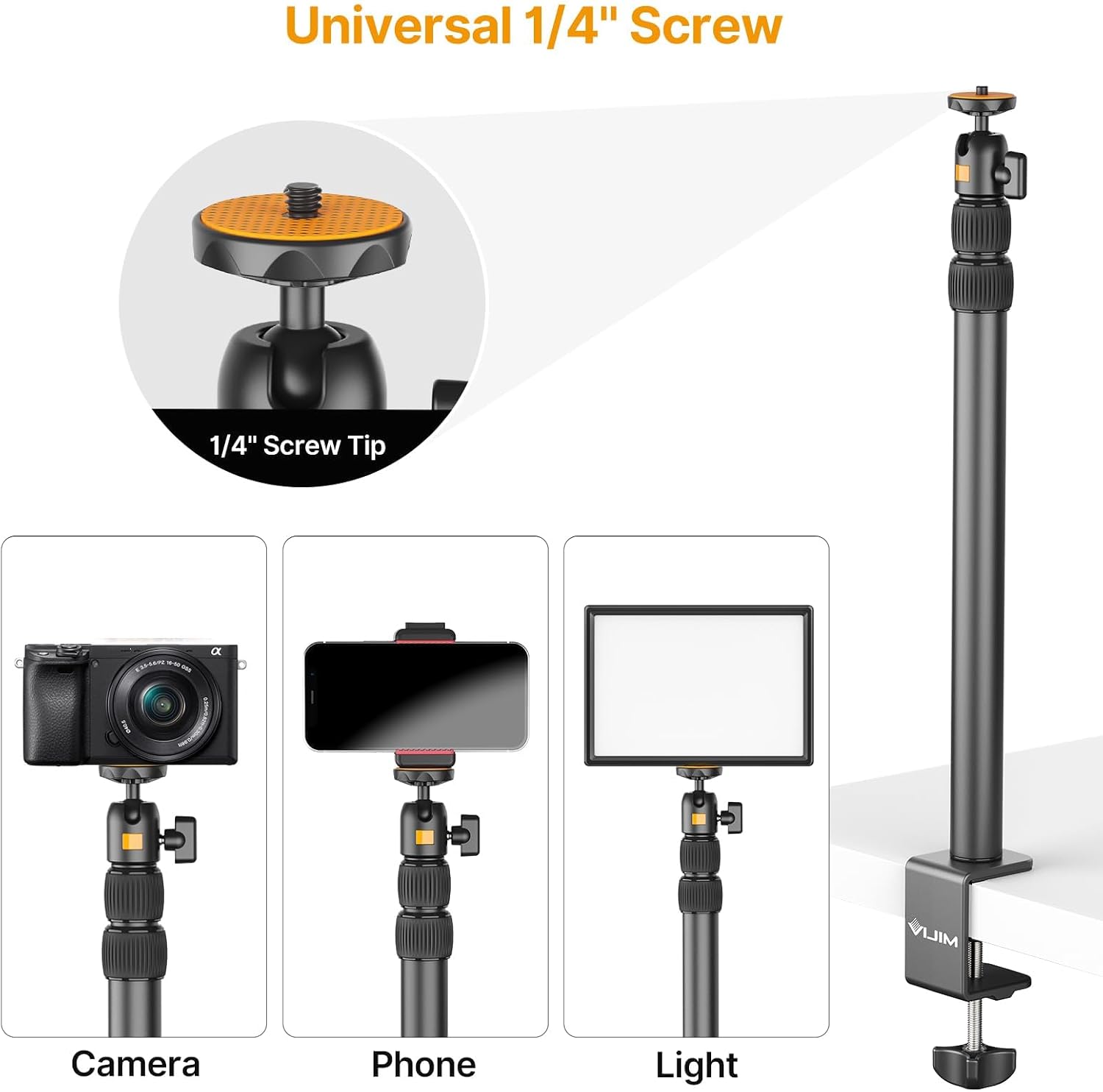 Detalle 2 de ULANZI LS02 Kamera-Tischhalterung (44–105 cm), Klemmstativ mit 360°-Kugelkopf und ausziehbarem Boom Arm