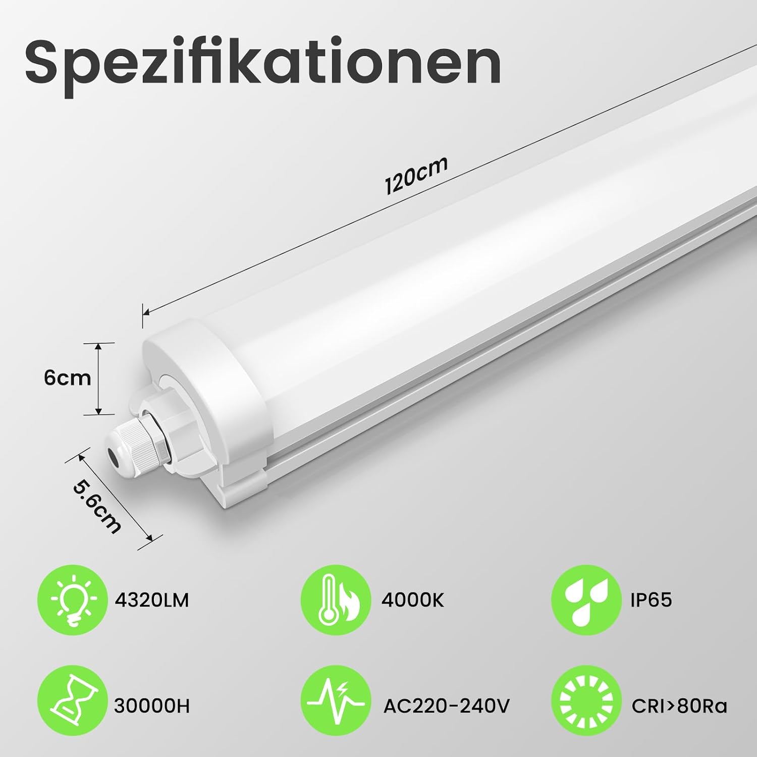 Detalle 2 de ALUSSO LED Feuchtraumleuchte 117 cm 36 W