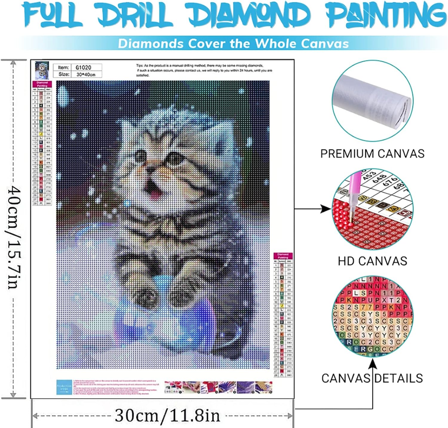 Detalle de Diamond Painting Katze im Schnee 5D | DIY Diamant Malerei Kit 30x40 cm