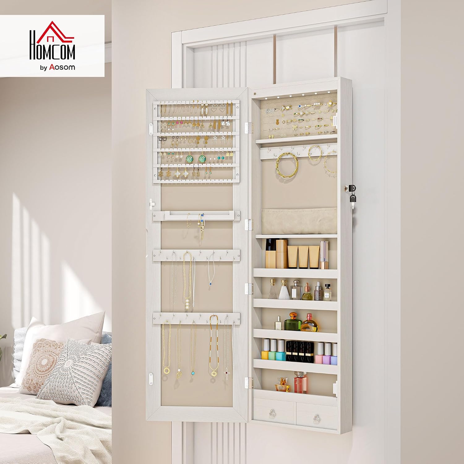 Detalle 2 de HOMCOM Espejo Joyero con Luz LED 37x10x120 cm