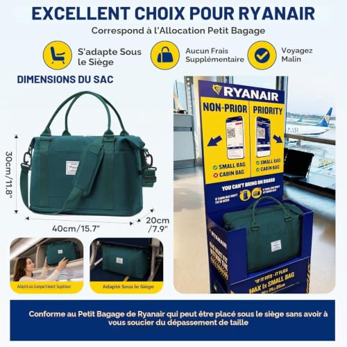 Detalle de SEAFEW sac de voyage 40 x 30 x 20 cm, compartiment chaussures et poche humide
