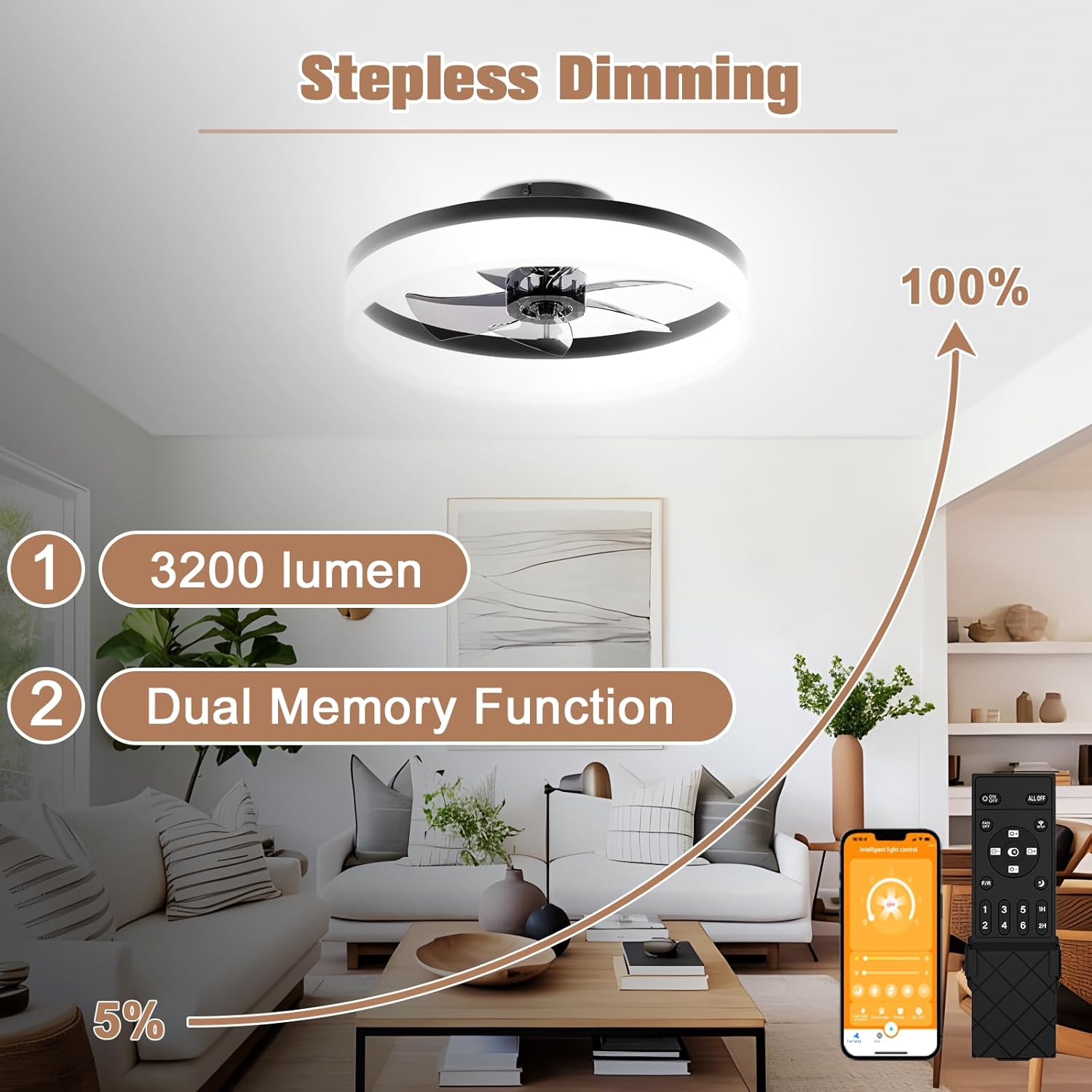 Thumbnail 3 de VOLISUN Low-Profile Ceiling Fan, 15.7-Inch