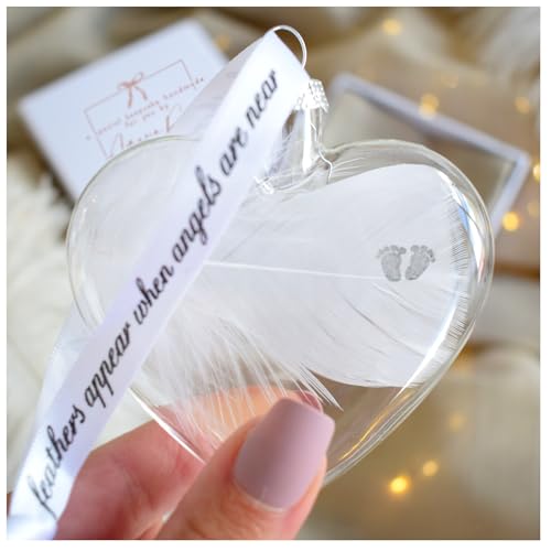 Thumbnail 1 de Baby Feet Feather Memorial Bauble Heart by CharmedMemories