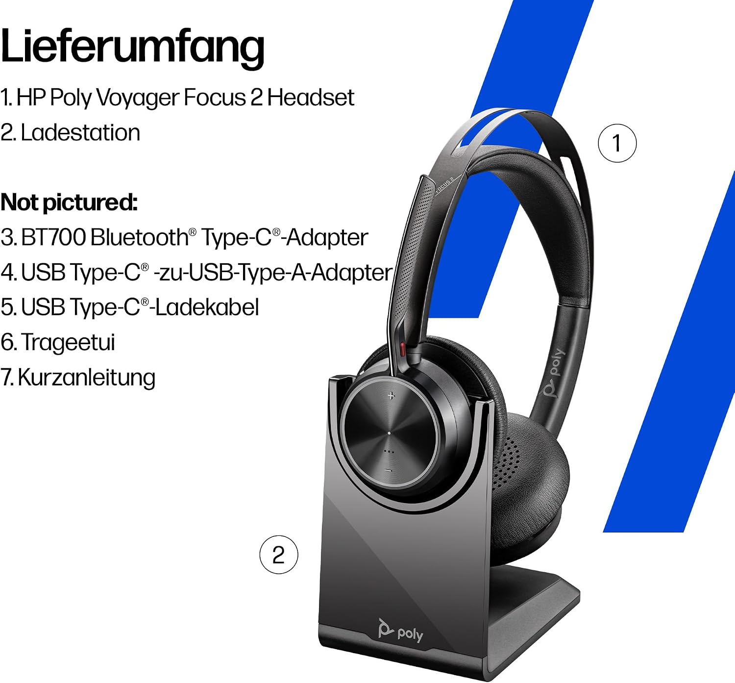 Thumbnail 6 de Poly Voyager Focus 2 USB-C Headset mit Ladestation – Bluetooth, ANC und Acoustic Fence