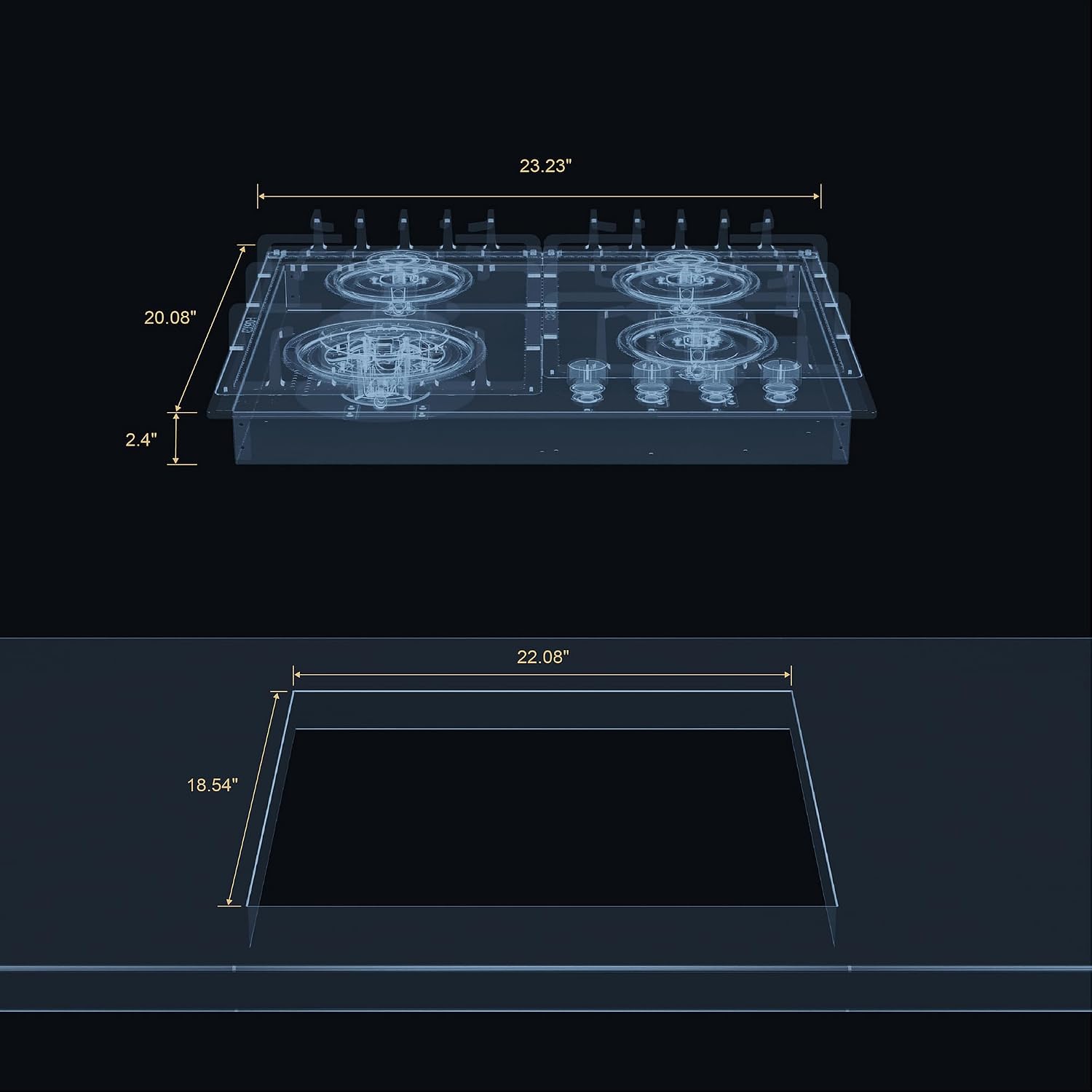 Thumbnail 6 de Empava 24-Inch Built-In Gas Cooktop, Four SABAF Burners, Black Glass