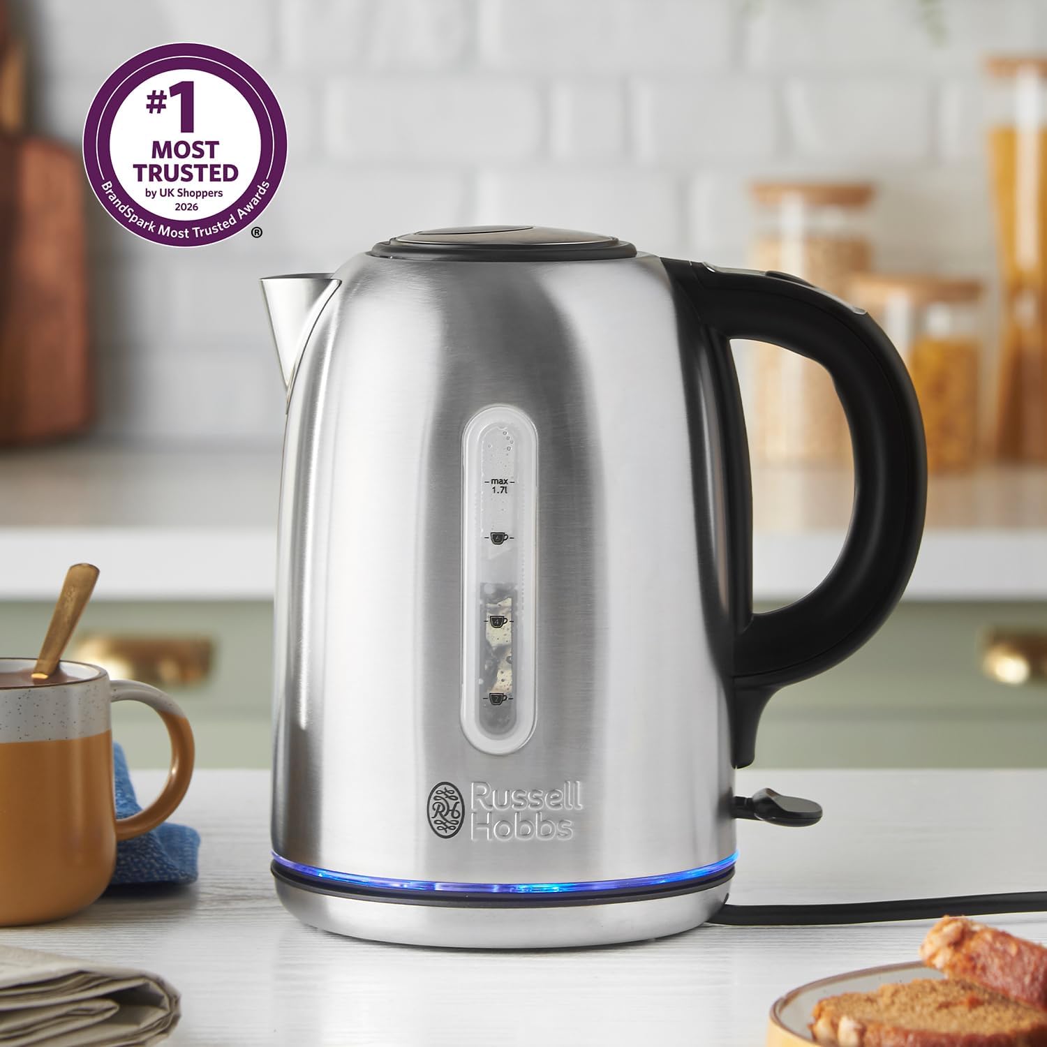 Thumbnail 1 de Russell Hobbs Brushed Stainless Steel Electric Kettle 1.7L (20460) — Quiet, Fast Boil and Easy Maintenance