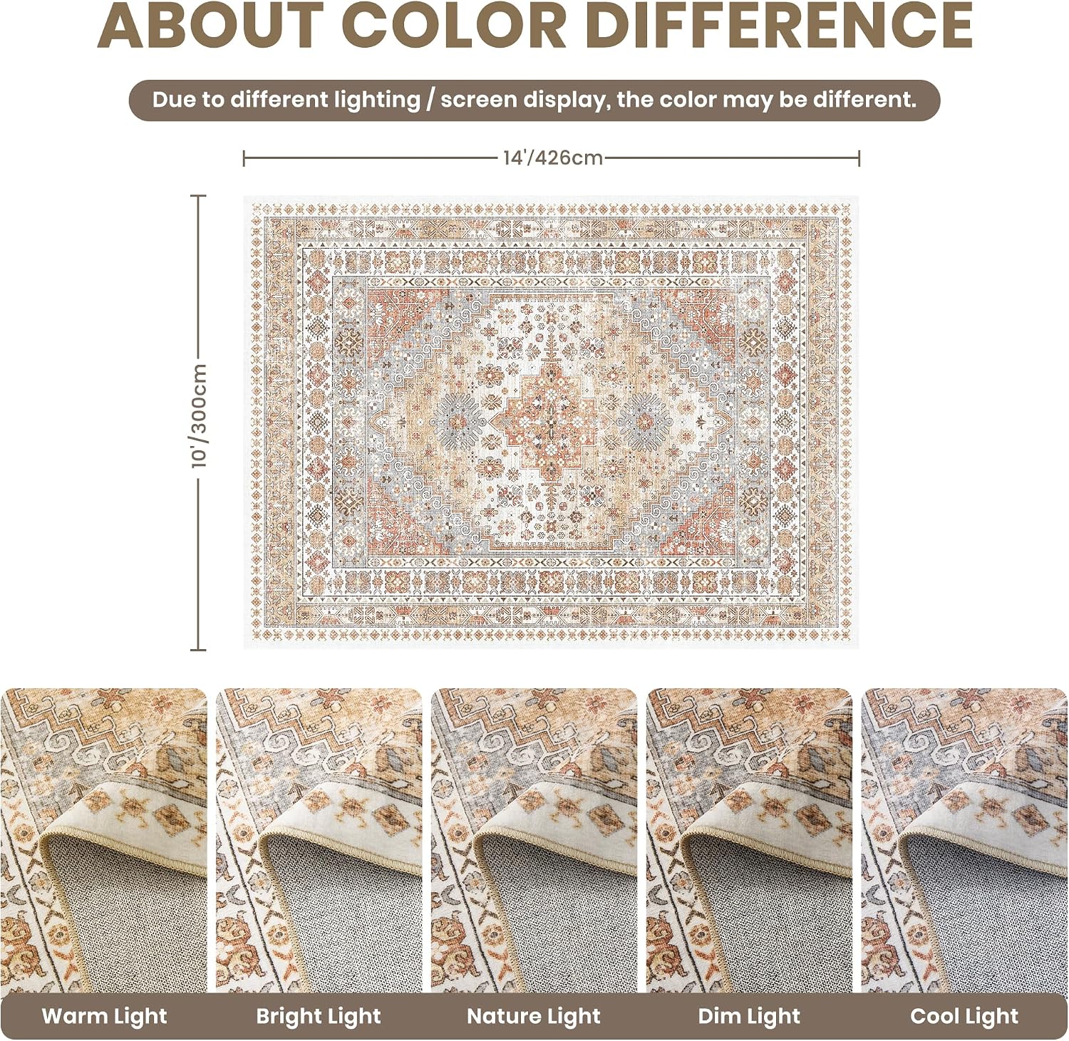 Thumbnail 1 de Zesthome 10x14 Area Rug: Stain-Resistant, Washable, Non-Slip 10x14 Orange