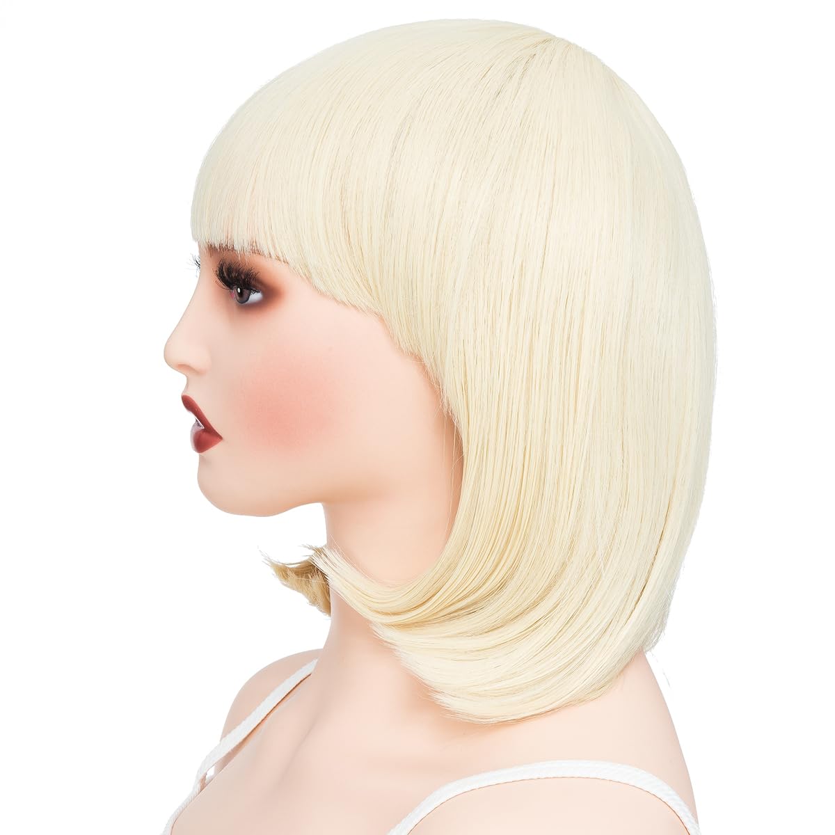 Detalle 2 de PARXITN Bob-Perücke mit Pony (blond, wellig) – Synthetikhaar, ca. 28 cm Schulterlänge