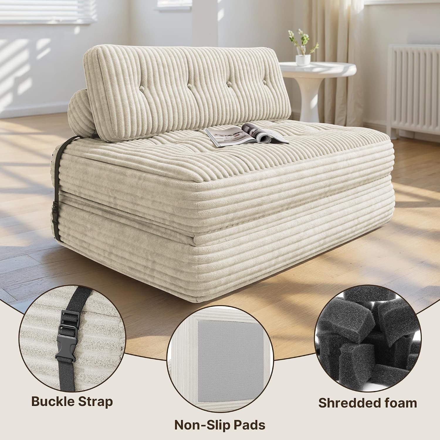 Detalle 1 de Xbro AR33 slaapbank, inklapbaar, beige, 180 x 130 x 20 cm