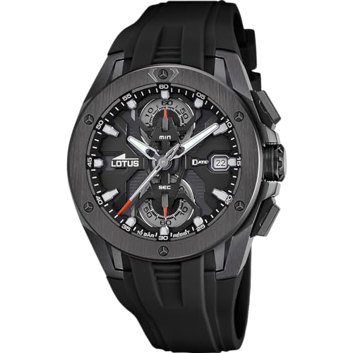 Detalle de LOTUS Reloj Hombre Analógico de Acero Inoxidable y Caucho Negro