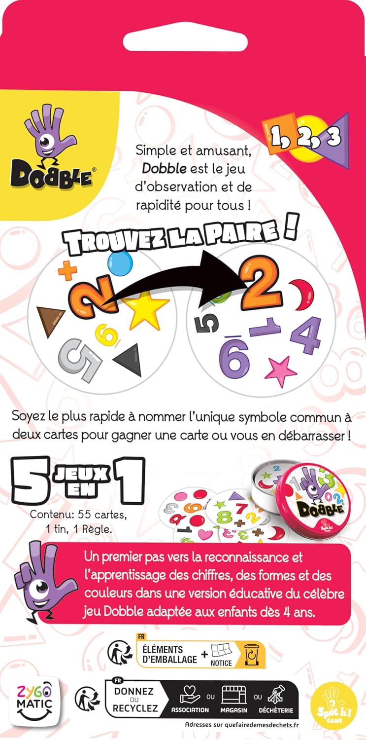 Detalle de Asmodee - DOBBLE 123 : Jeu de Cartes Éducatif pour Enfants dès 4 Ans
