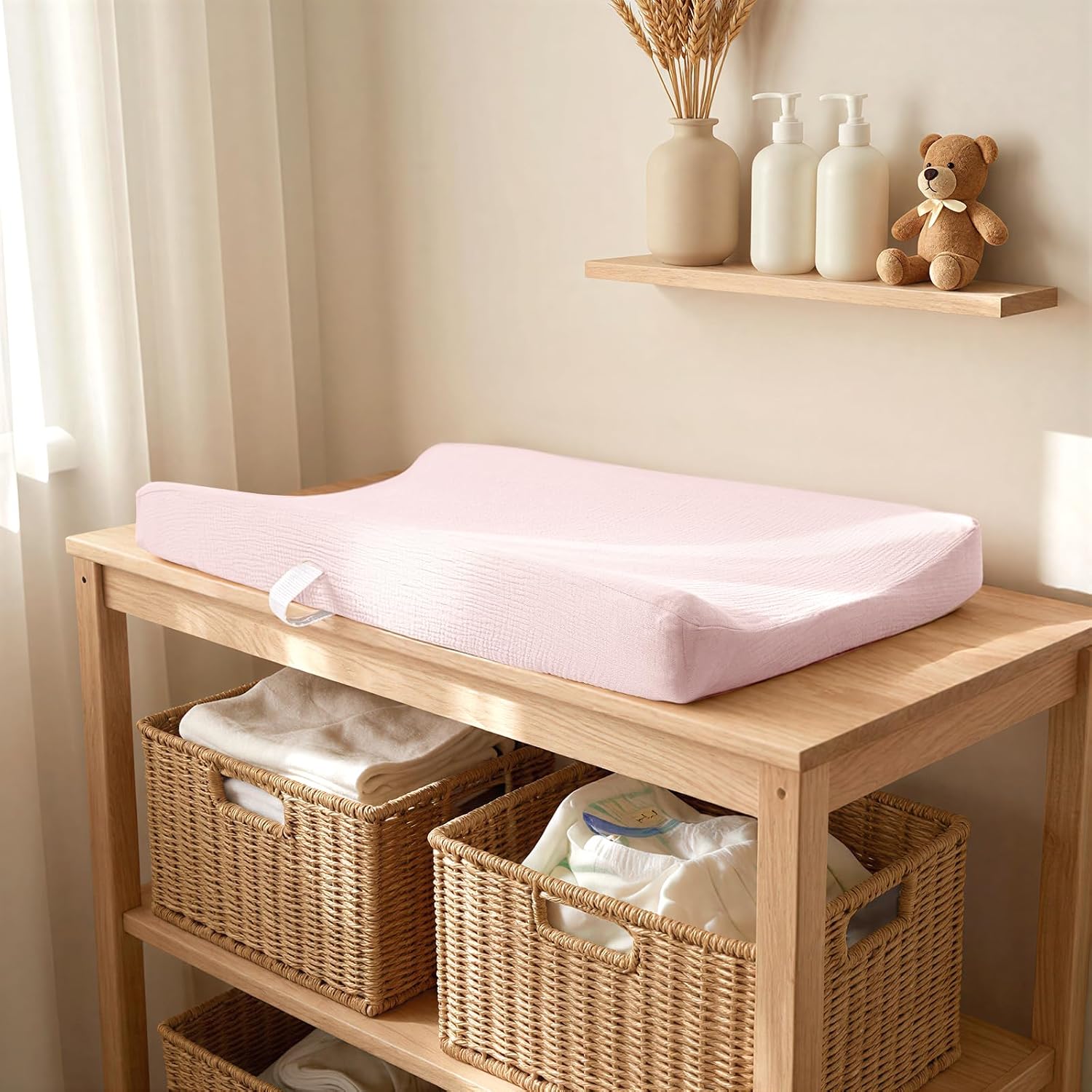 Detalle de lulumoon NS-CPC-2-003 Muslin Changing Pad Covers, 2-Pack, Pink & Carnation