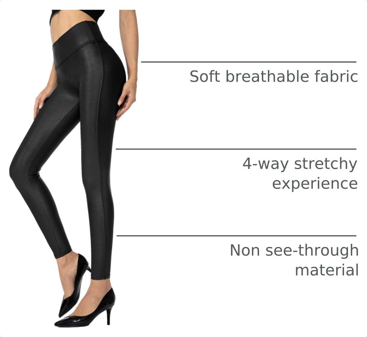 Detalle de SANTINY Faux Leather Leggings, 25.5"/27", High-Waisted 4-Way Stretch