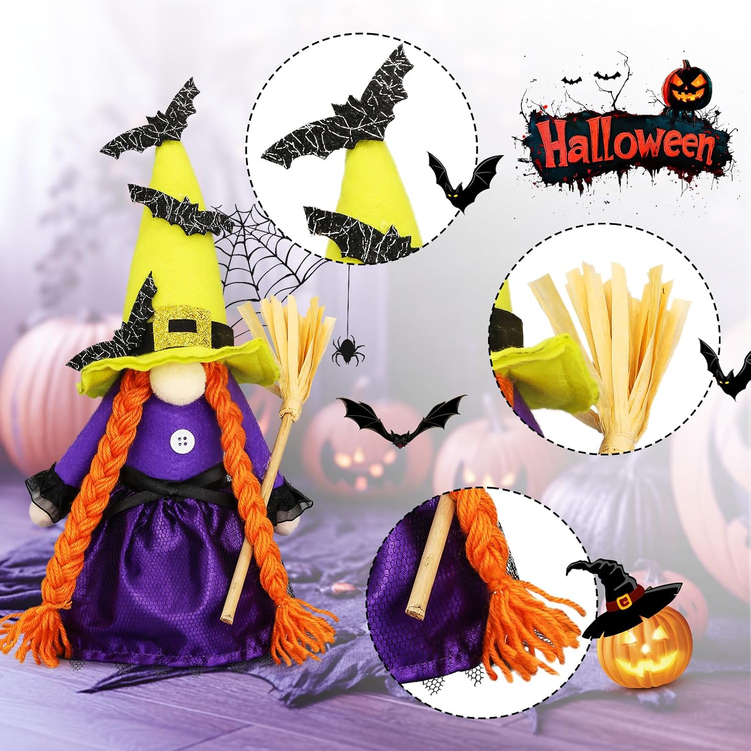 Detalle de Lovinland Halloween Gnome Decor, Purple