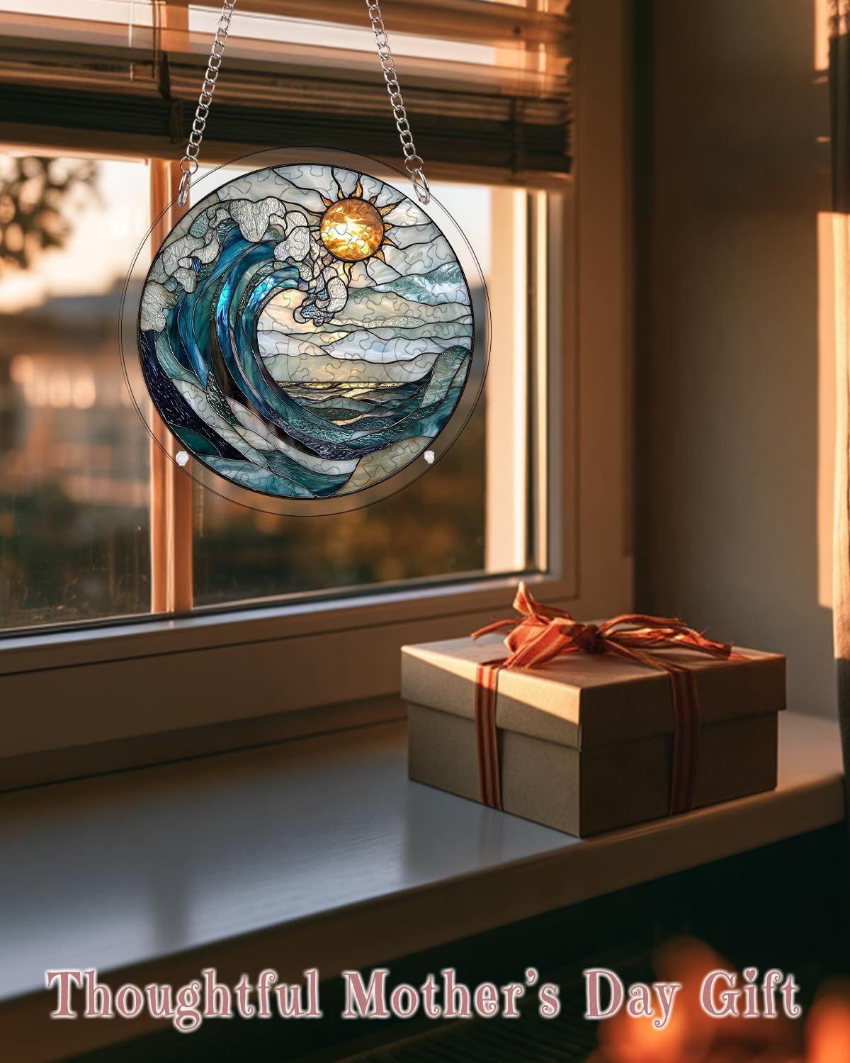 Detalle de HWRHTR Ocean Wave Sun Acrylic Puzzle Suncatcher, 80 Pieces, 6.3-Inch