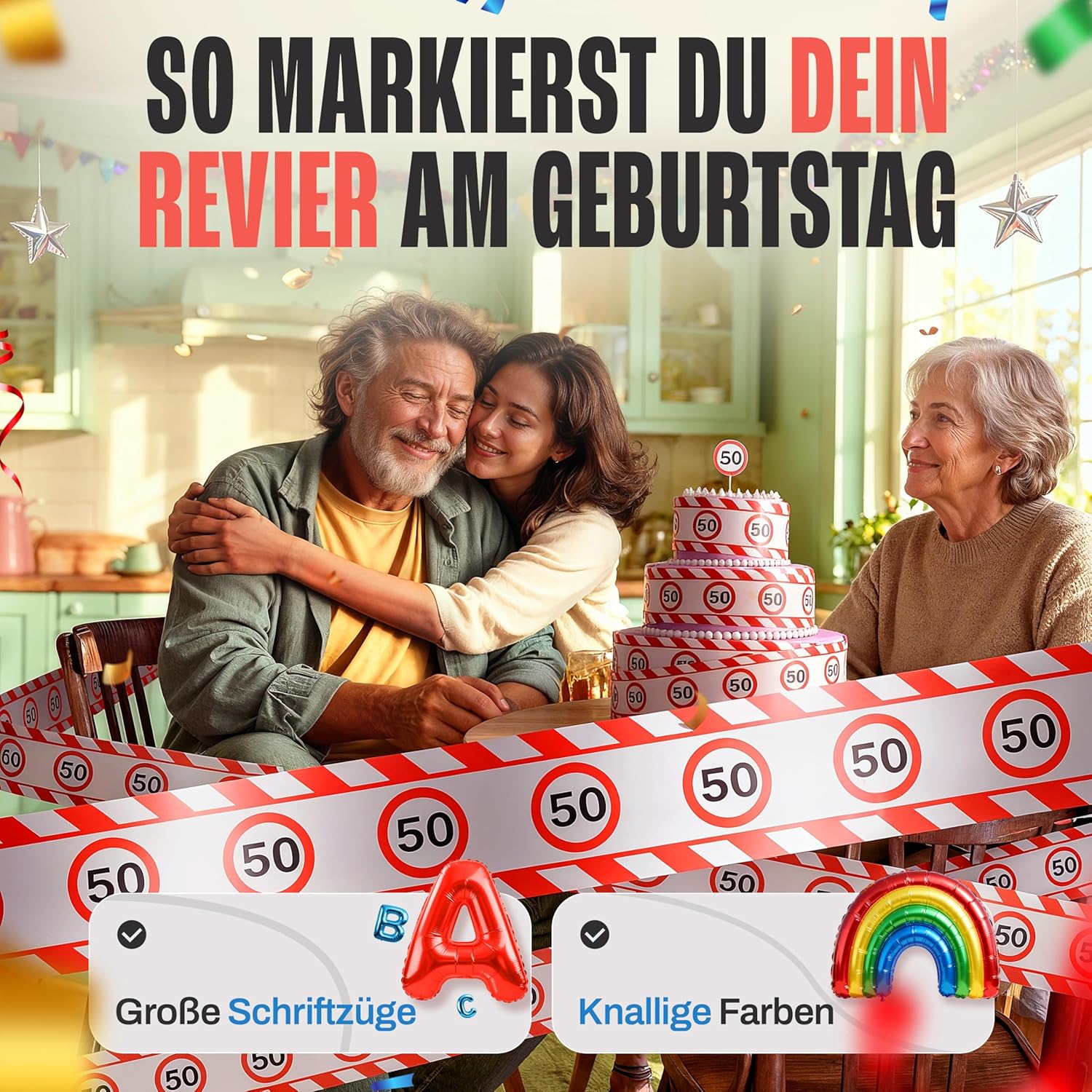 Thumbnail 5 de Tiwoca 70 Geburtstag Deko – Absperrband rot-weiß mit Verkehrszeichen, 15 m x 7,5 cm