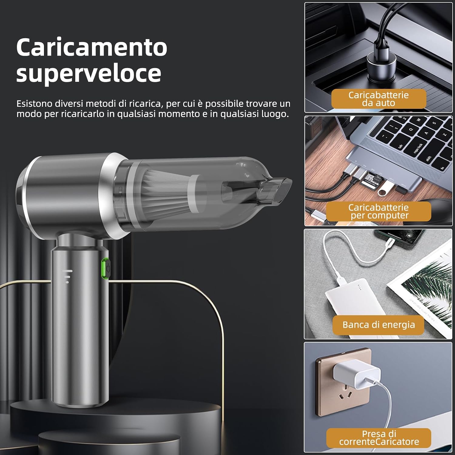 Detalle de NVKHG Aspirabriciole Senza Fili 26.000Pa: aspirapolvere portatile per auto con motore brushless e soffiatore