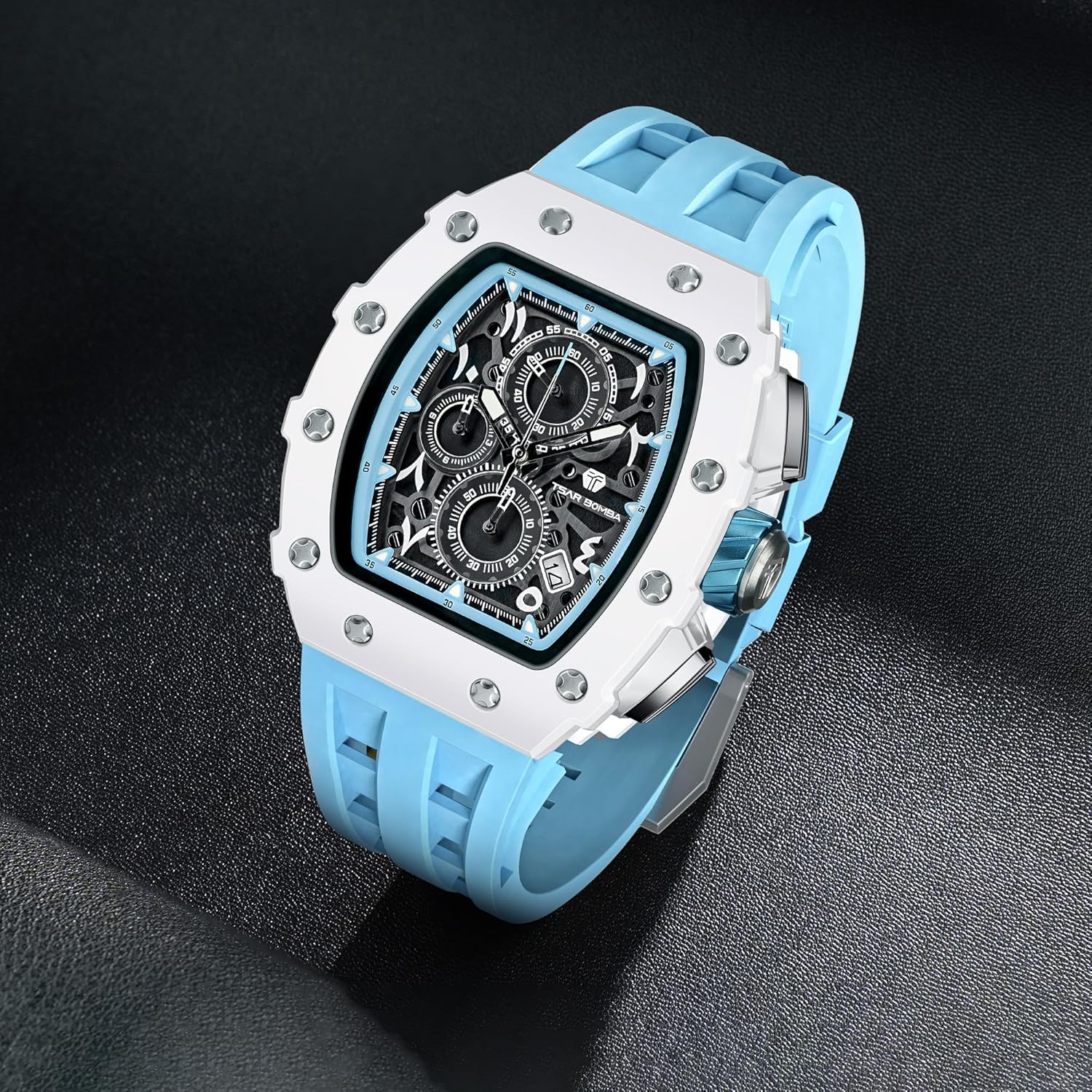 Thumbnail 2 de TSAR BOMBA Orologi da uomo di lusso: cronografo elegante con cinturino tonneau in silicone
