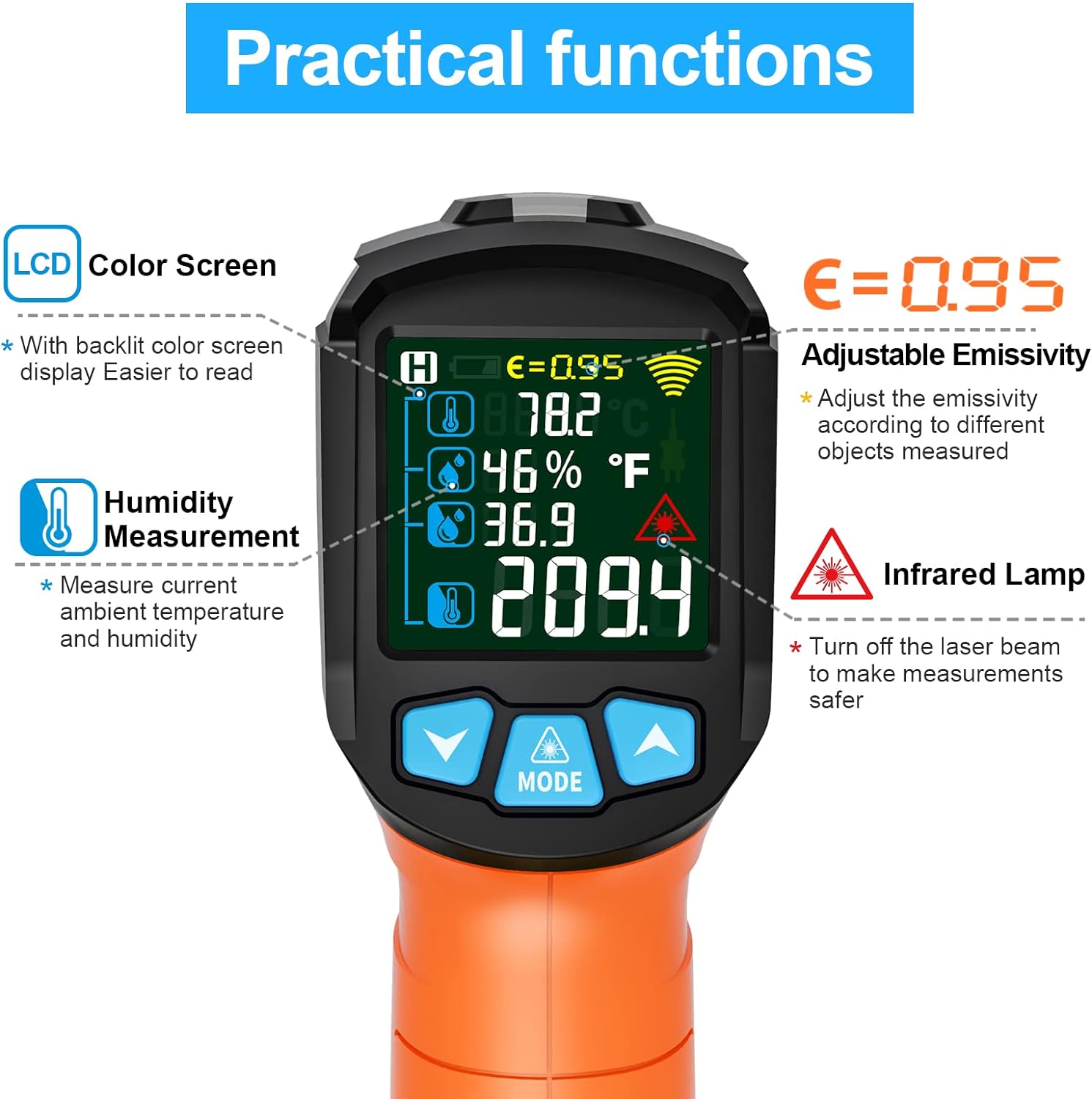Thumbnail 3 de MESTEK Infrared Thermometer Gun −58°F to 1472°F