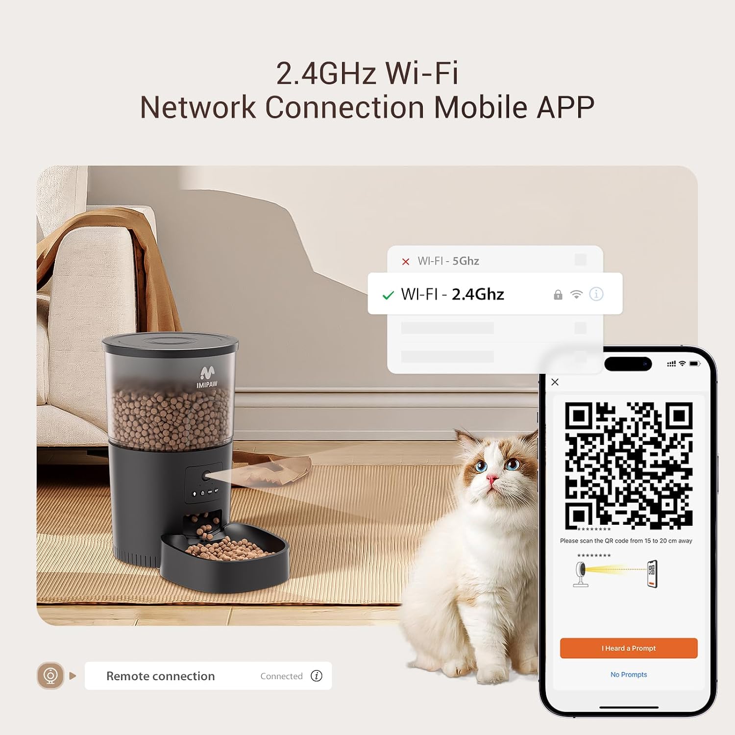 Detalle de IMIPAW automatische kattenvoerdispenser met camera, app en 3 liter