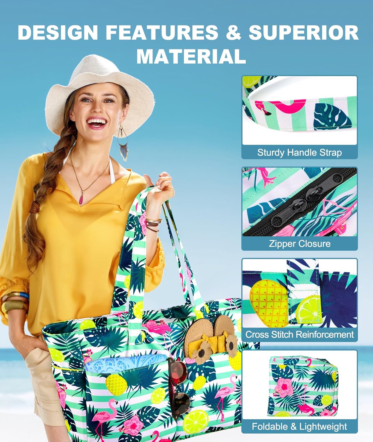 Detalle de ISEYOU Extra Large Beach Bag: Waterproof, Foldable and Ultra-Spacious