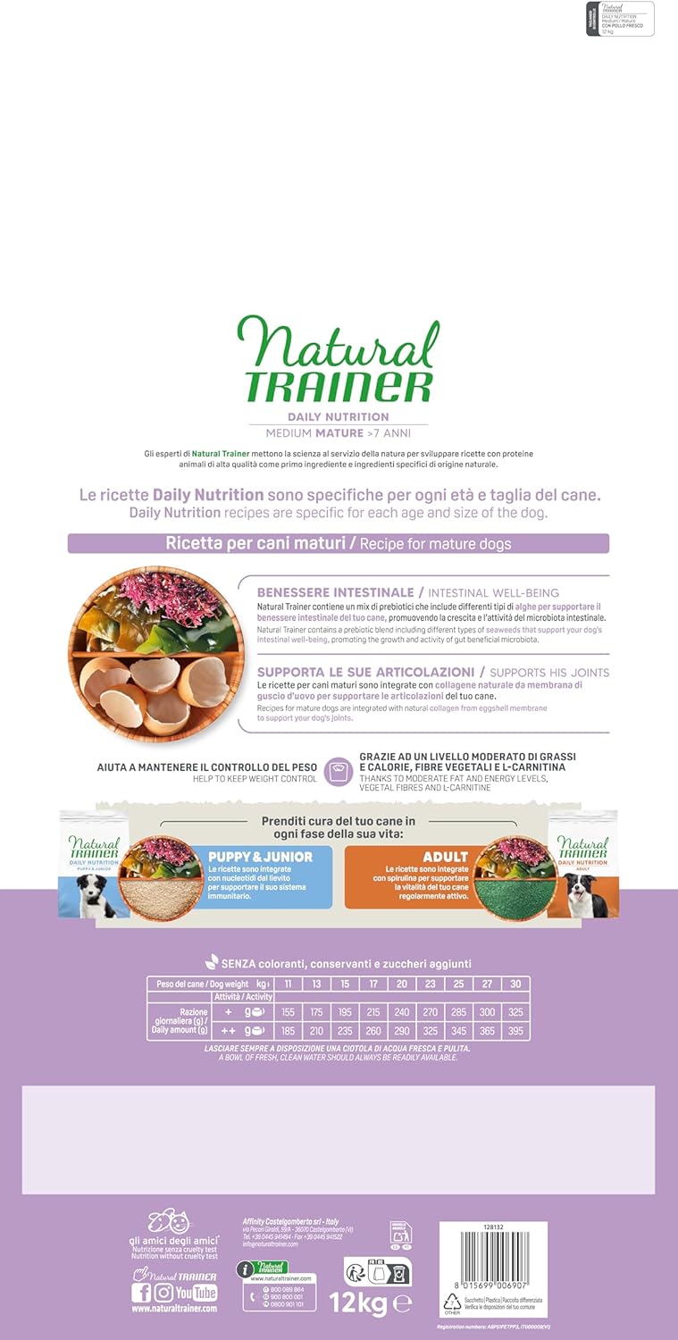 Detalle de Natural Trainer Medium Maturity Cibo per Cani Mature con Pollo - 12 kg