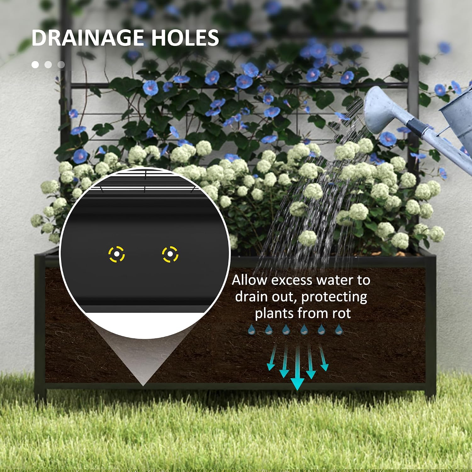 Thumbnail 4 de Outsunny 84H-145V00BK Raised Garden Bed with Trellis, Black Galvanised Steel