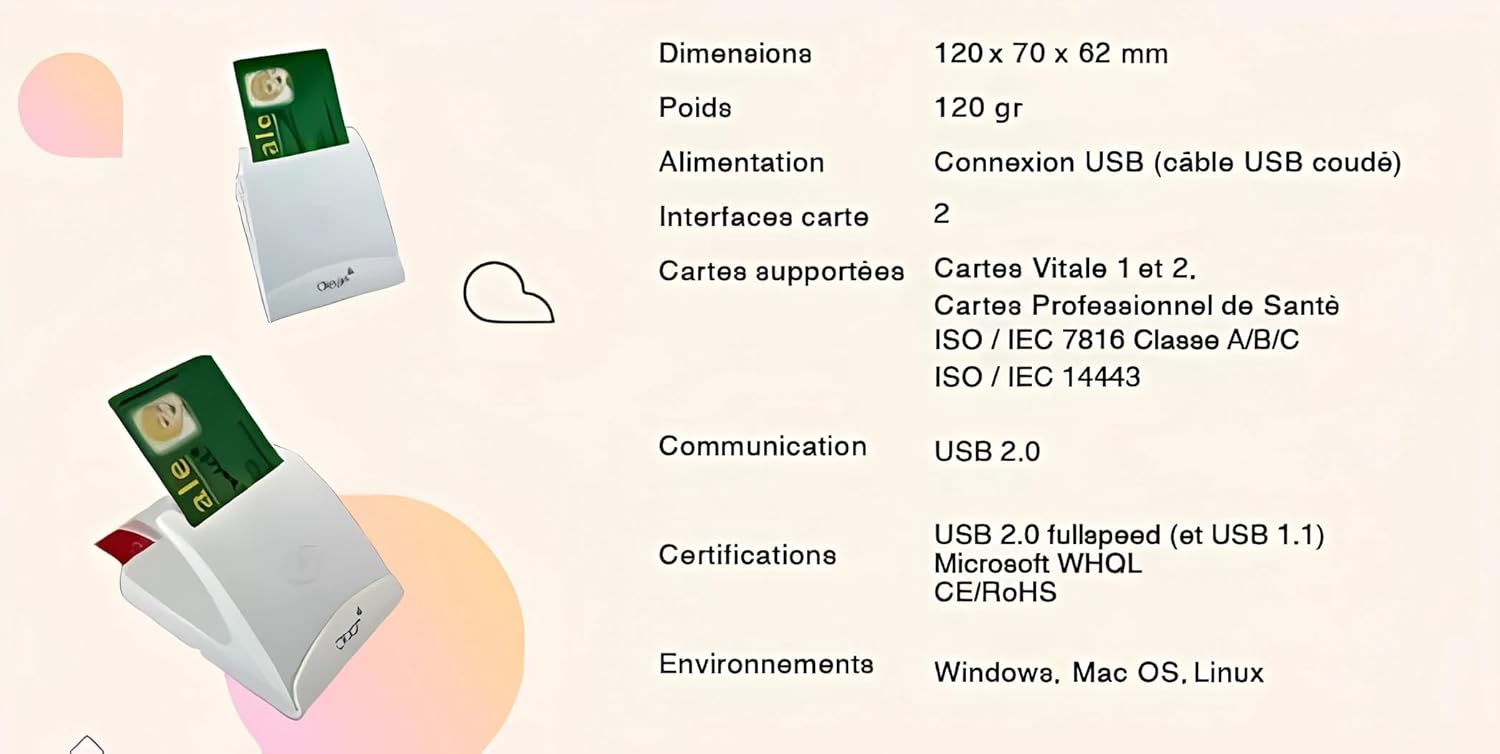 Thumbnail 3 de Lecteur carte Sesam Vitale Set 2 sans contact (NFC) — Plug & Play compatible CPS, Windows, Mac et Linux