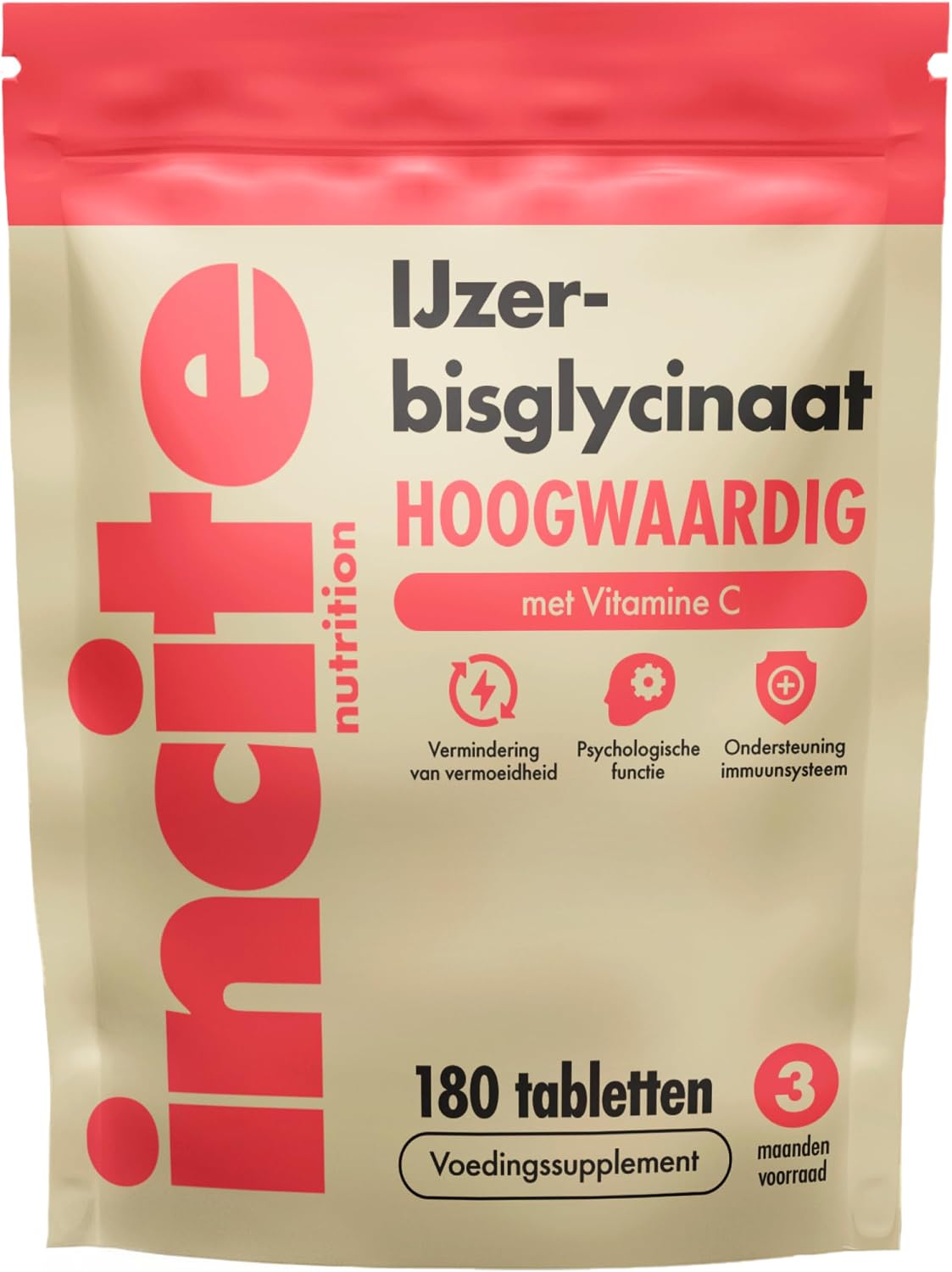 Detalle de Incite Nutrition zachte ijzertabletten 28 mg ijzerbisglycinaat met vitamine C